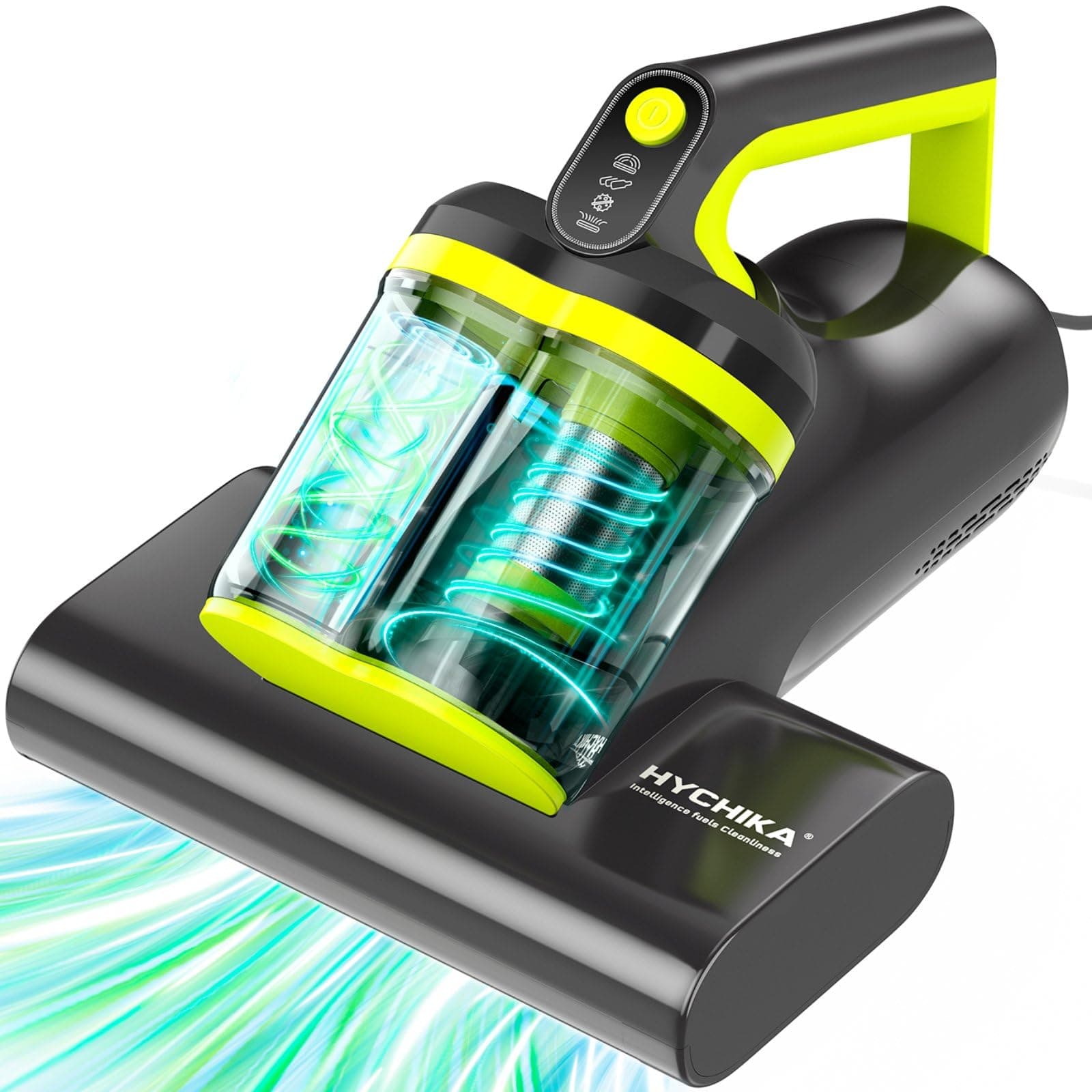 HYCHIKA Aspiradora Antiacaros para Colchones - 16 kPa aspiradora,ultrasónica,Aspirador para alérgicos,Doble Tornado,Elimina 99.9%,Aire Caliente a 60° para Camas, sofás, alfombras