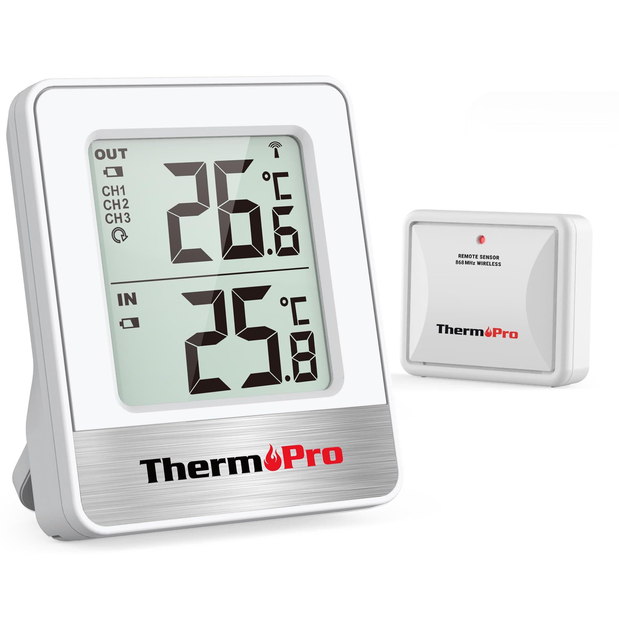 ThermoPro TP200C Termómetro Digital Casa, Mini LCD Estación Meteorológica, Termómetro Interior y Exterior con Sensor Temperatura de Hasta 150 m