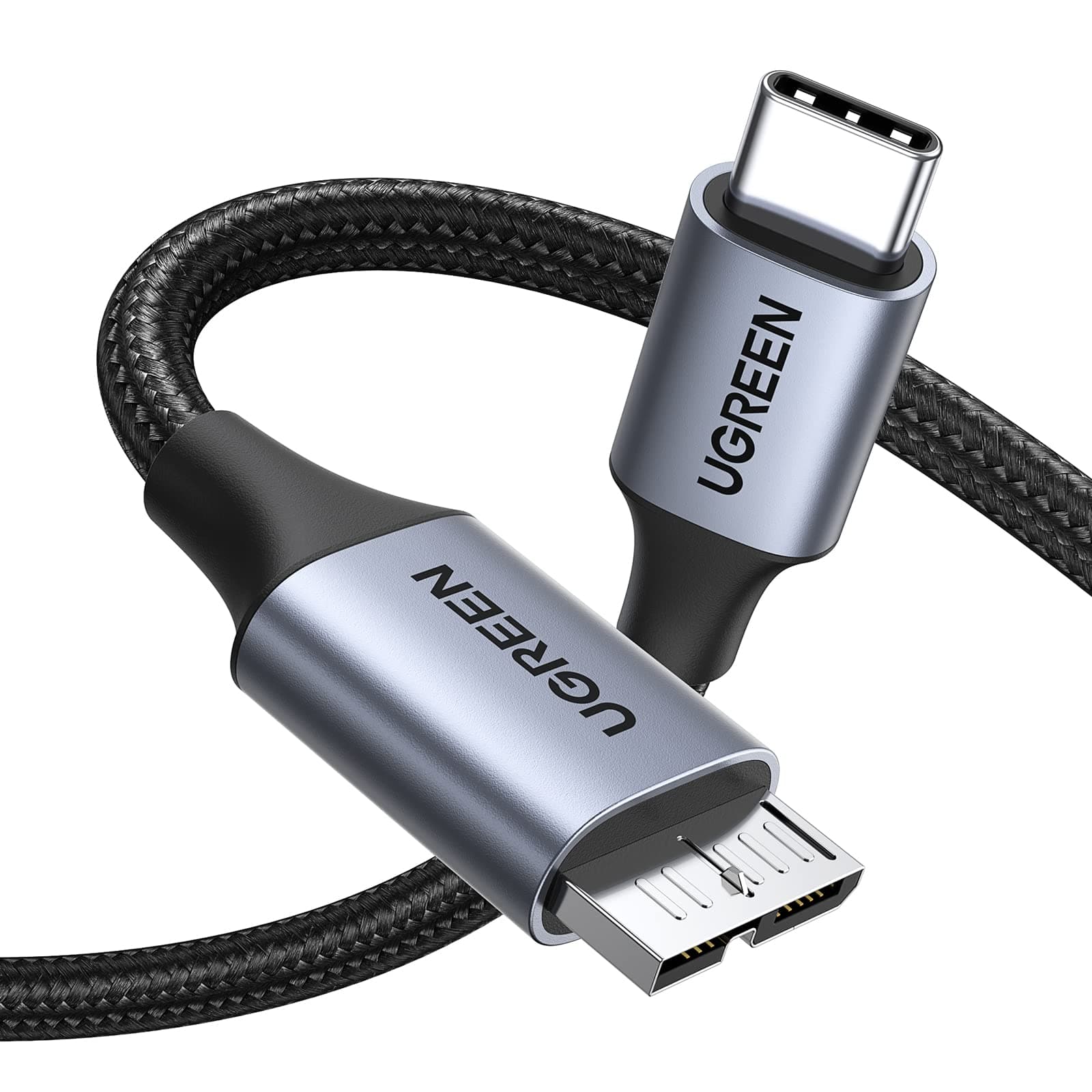 UGREEN 10 Gbps Micro B auf USB C Kabel Nylon USB Typ C 3.1 Kabel Externe Festplatte Kompatibel mit USB 3.0 Festplattengehäuse (0.5M)