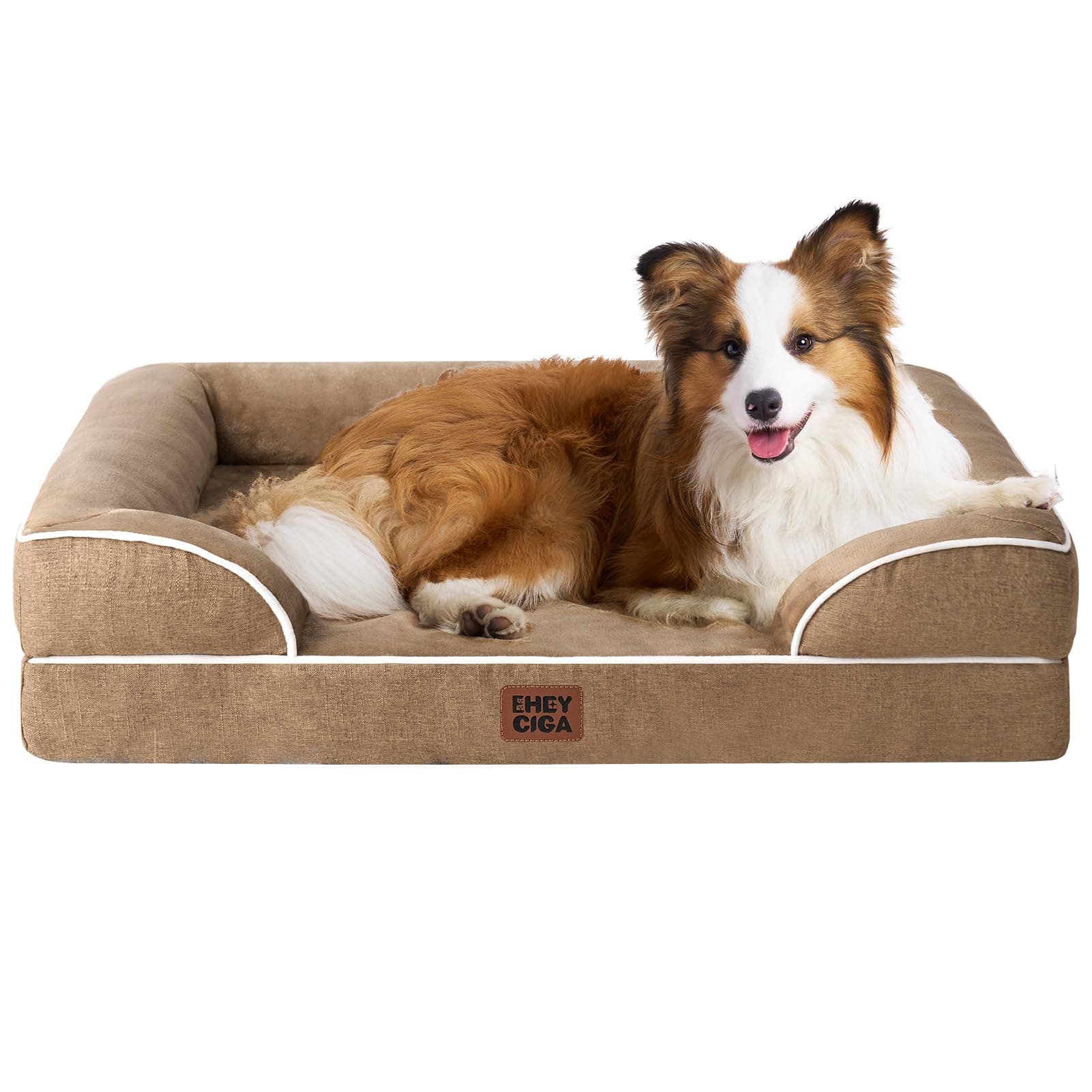 EHEYCIGA Cama Perro Grande 104x68x16cm, Colchon Perro Grandes Impermeable Lavable con Espuma Viscoelástica, Sofá Perro Desmontable, Camello