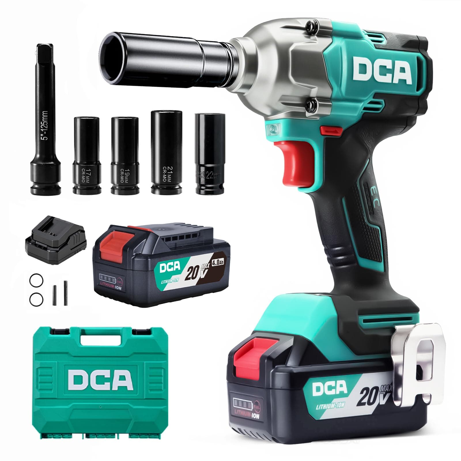 DCA Llave de Impacto Brushless da 20V, 682Nm di Coppia Massima, Attacco ad Anello da 13mm, Batteria al Litio da 4000mAh*2, 4 Modalità, Luce LED, Design Compatto, Funzione Smart Loosen,ADPB520