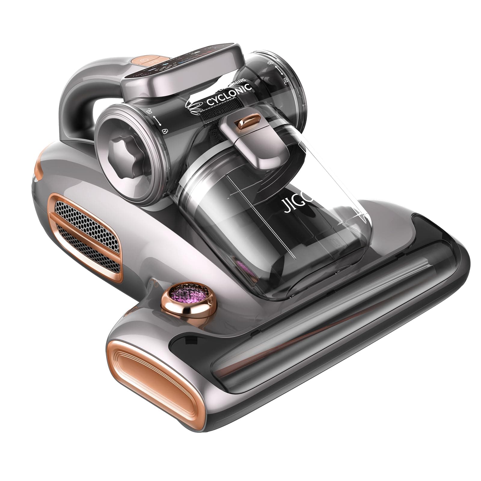 JIGOO T600 Aspiratore per Materassi con luce UV e Vibrazione, 700W 15kpa Battimaterasso Antiacaro, Rimuove il 99,9%, Indicatore LED, 60 ℃ 5s, Riscaldamento Rapido, 72 dB Design Silenzioso