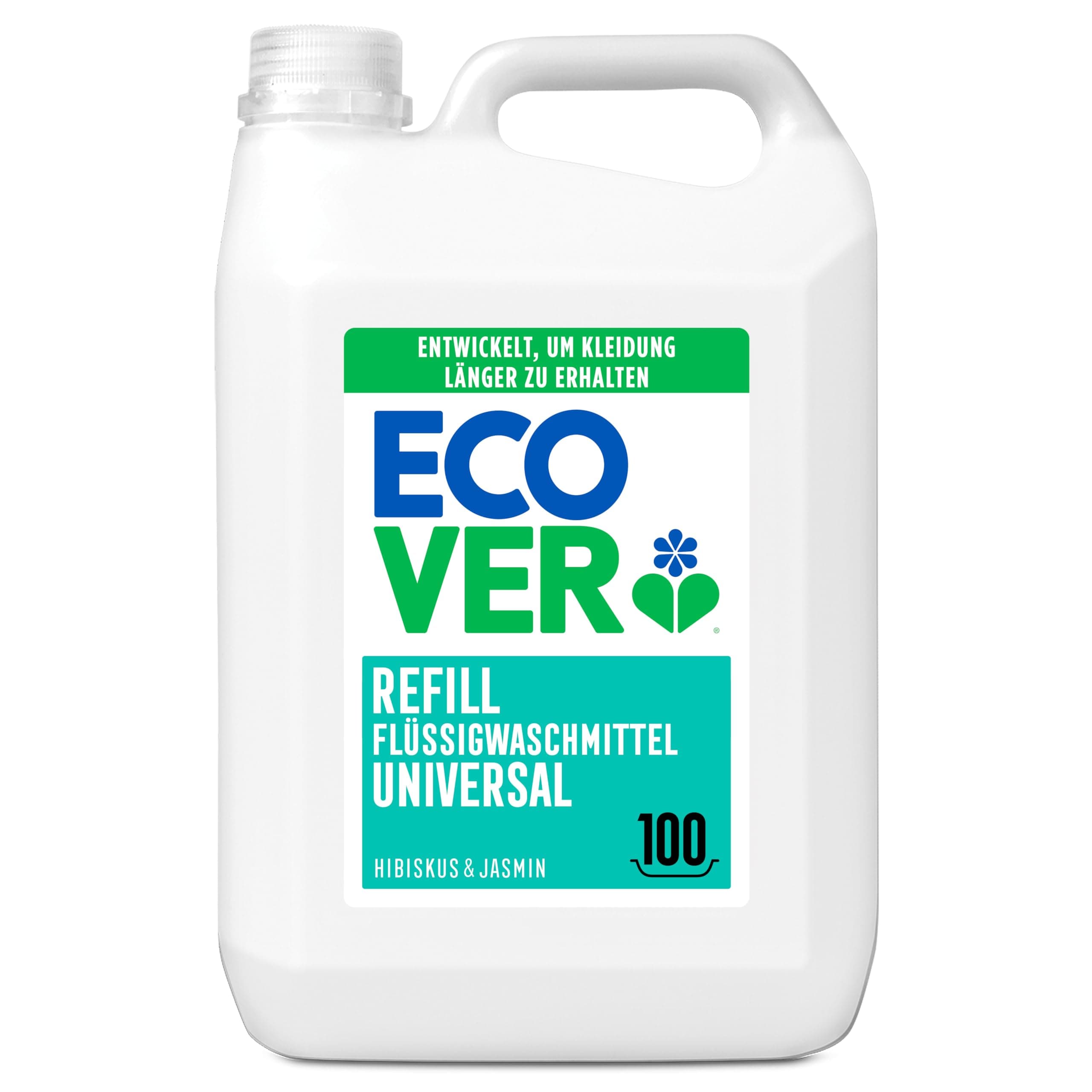 Ecover Detergente líquido para lavadora ecológico - Detergente para ropa blanca y de color, Fragancia Honeysucke - Jazmin, Formato rellenable, 100 lavados, Multicolor, 5 l (el paquete puede variar)