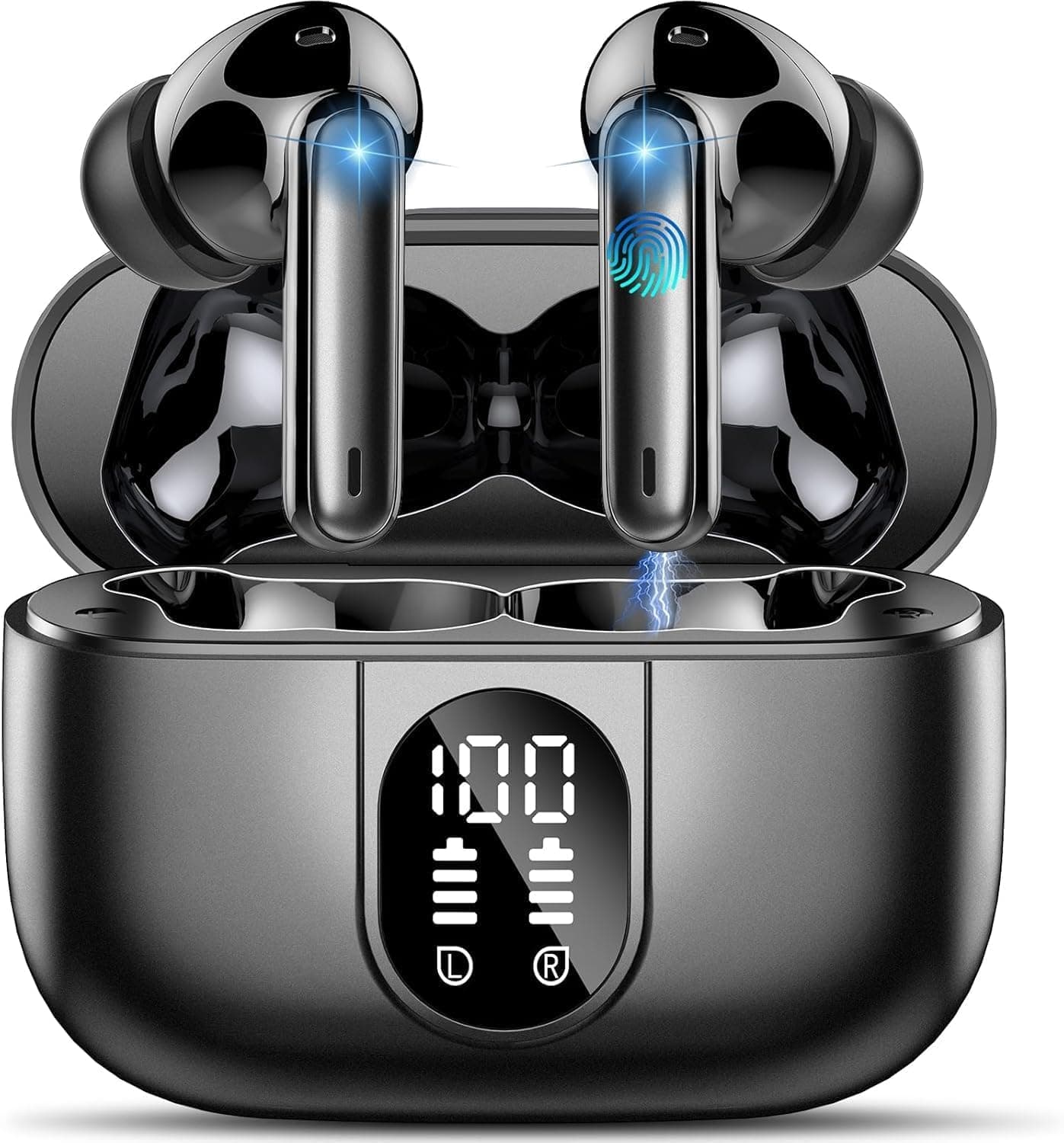 Nuovo Cuffie Bluetooth 5.4, Auricolari Bluetooth Stereo HiFi Con 4 ENC Microfoni Anti-Rumore, Durata 50 Ore Cuffiette In Ear, Impermeabili IP7 Cuffie Senza Fili, Cuffiette Touch Control, LED-Display