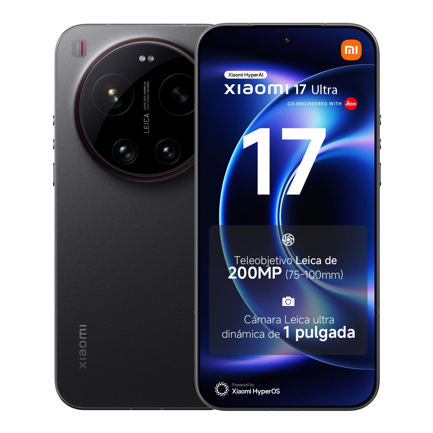 XIAOMI 17 Ultra - Smartphone de 16+512GB, Teleobjetivo Leica de 200 MP (75-100 mm), Snapdragon 8 Elite Gen 5, HyperAI, 1 año de garantía Extra, Cargador no Incluido, Negro (Versión ES)