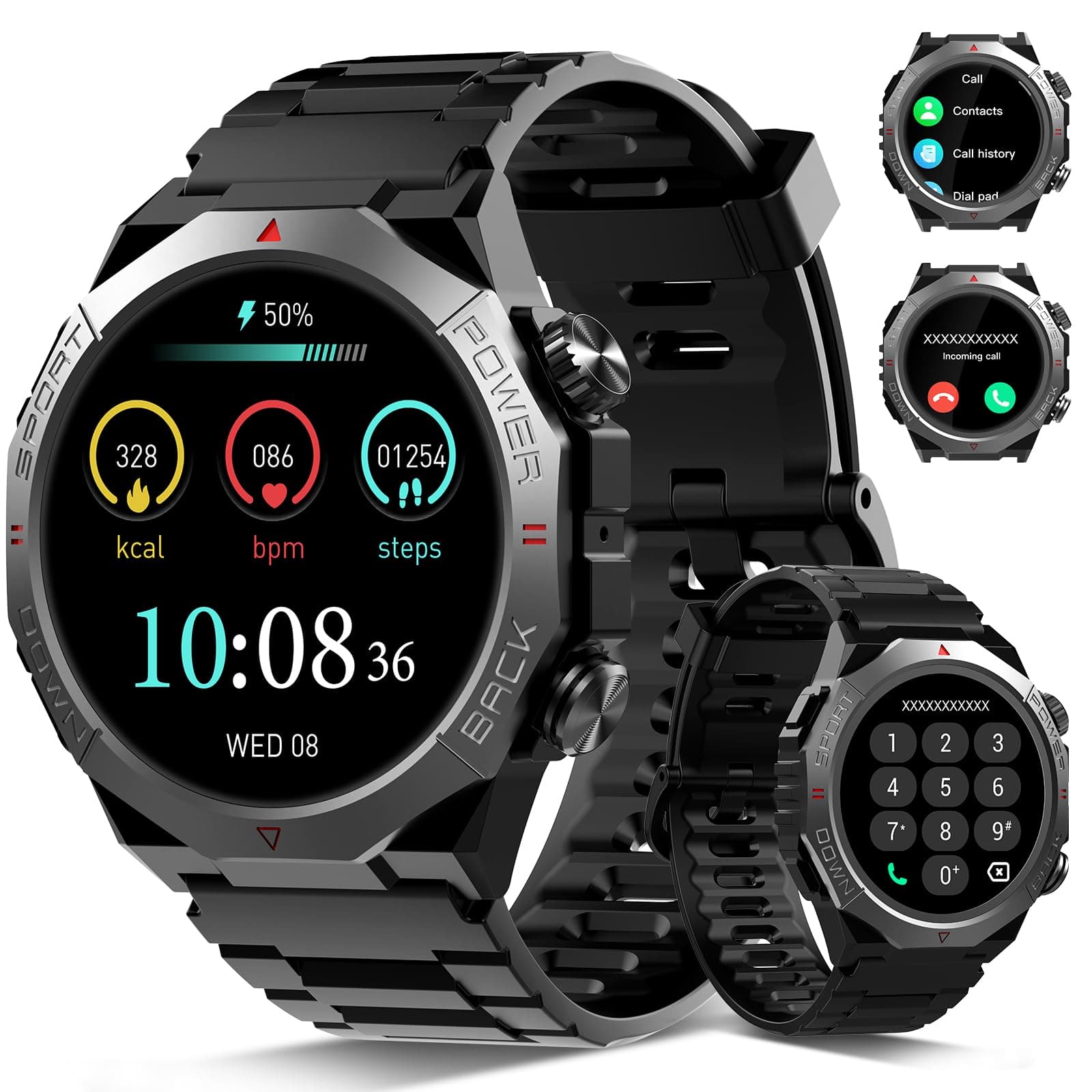 Reloj Inteligente Hombre Mujer, 1,39" Militar Smartwatch con Bluetooth Llamada, Smart Watch con 110+ Modos Deportes, Impermeable IP68 Pulsera Actividad con Podómetro/Monitoreo de Sueño/Pulsómetro