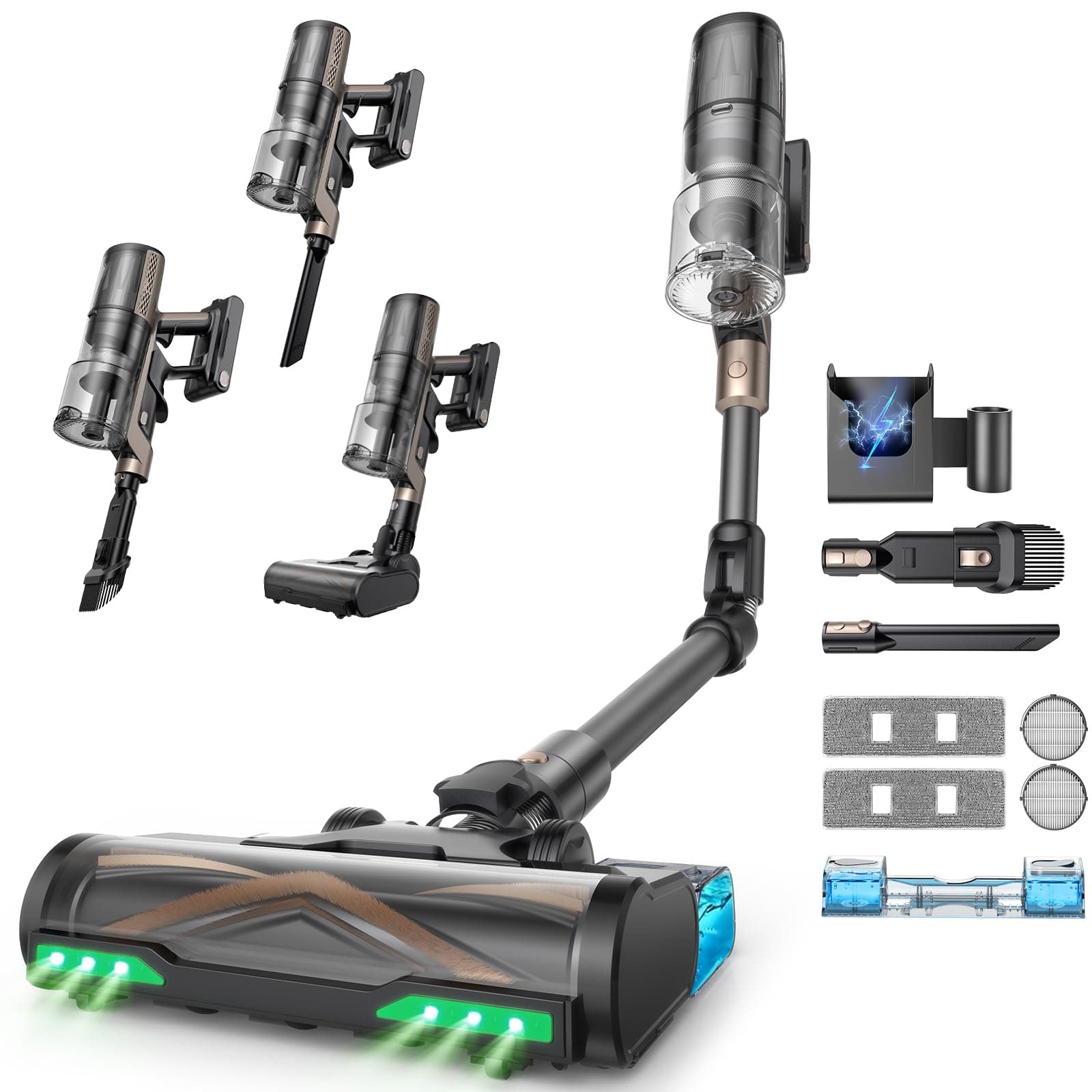 Proscenic P20+ Aspirateur Balai sans Fil,70Kpa/680W/70Min Aspirateur Laveur avec Nettoyage de Sol,Aspirateur Pliable sans Fil Puissant,Autoportante,Brosse Anti-Enmêlement pour Tapis,Poils Animaux,Voit