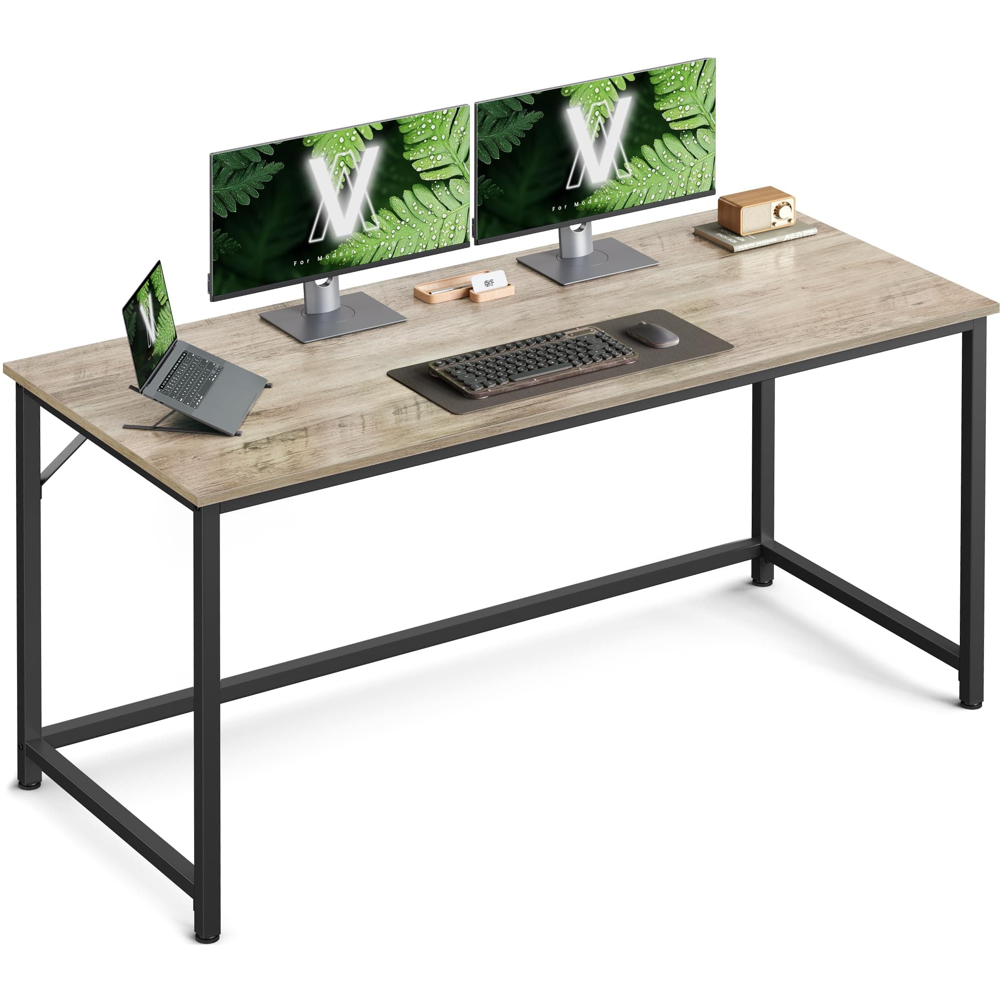 VASAGLE Tisch, Computertisch, Bürotisch, 135 x 60 x 76 cm, für Arbeitszimmer, Schlafzimmer, Wohnzimmer, Greige meliert-tintenschwarz LWD043B02V1