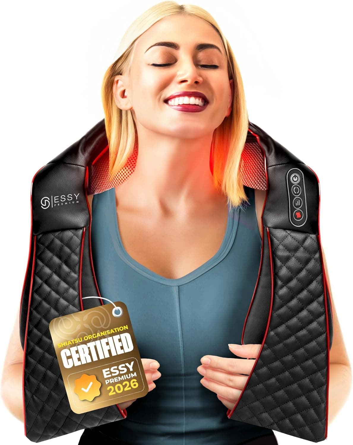 Essy Masajeador Cervical y Espalda Masajeador de Cuello y Hombros Maseajor Cervical y Espalda Masaje Cervical Shiatsu Masajes Espalda Cervicales (EU plug)