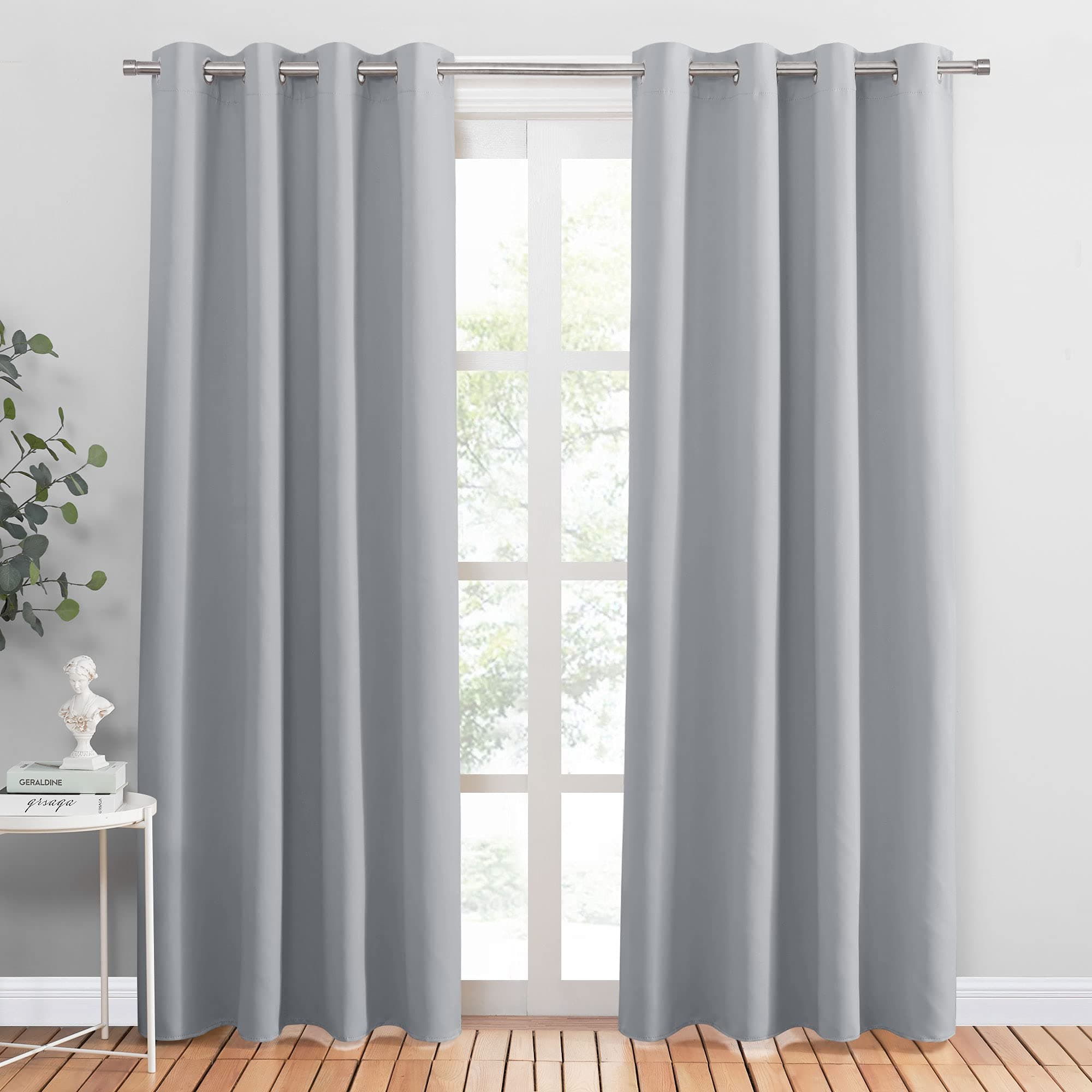 PONY DANCE Cortinas Opacas para Salon Modernas 2 Piezas Cortinas Termicas Aislantes Frio y Calor para Dormitorio Comedor Oficina Habitacion con Ollaos,140x210cm,Gris Claro