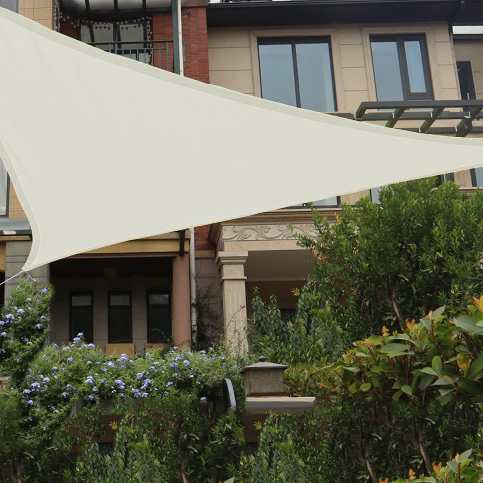 HAIKUS Voile d'ombrage Imperméable Triangulaire 4x4x4m, Toile Ombrage PES Résistant à l'eau, Filet dombrage Triangle 4m Résistant 98% Protection Rayons UV pour Patio Jardin Extérieur, Crème 4x4x4