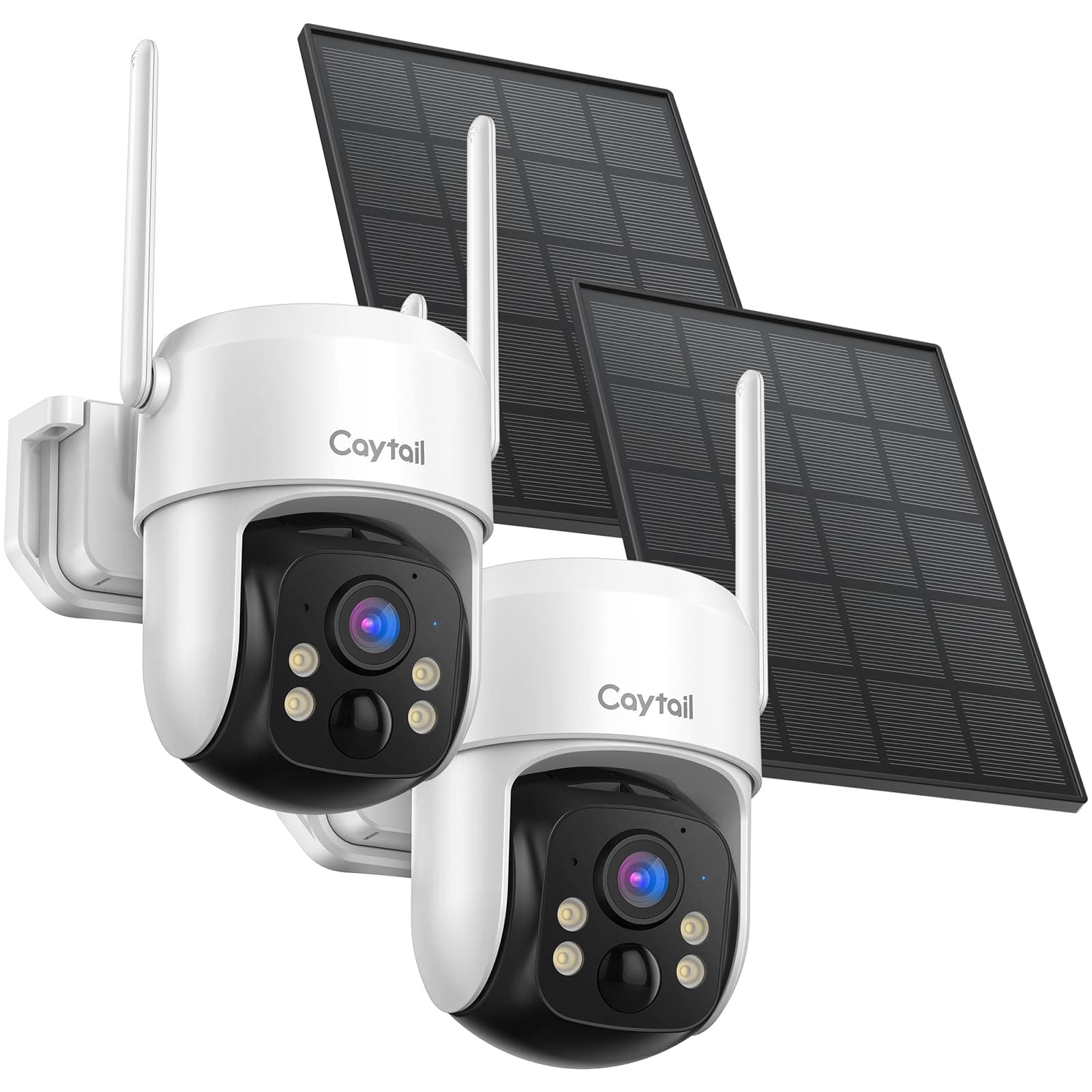 Caytail 3MP Caméra Surveillance WiFi Extérieur sans Fil, 2K Caméra Extérieur sans Fil Solaire, 2.4Ghz WiFi, 360°PTZ, PIR Détection de Mouvement, Vision Nocturne, Audio Bidirectionnel, 2 Pièces