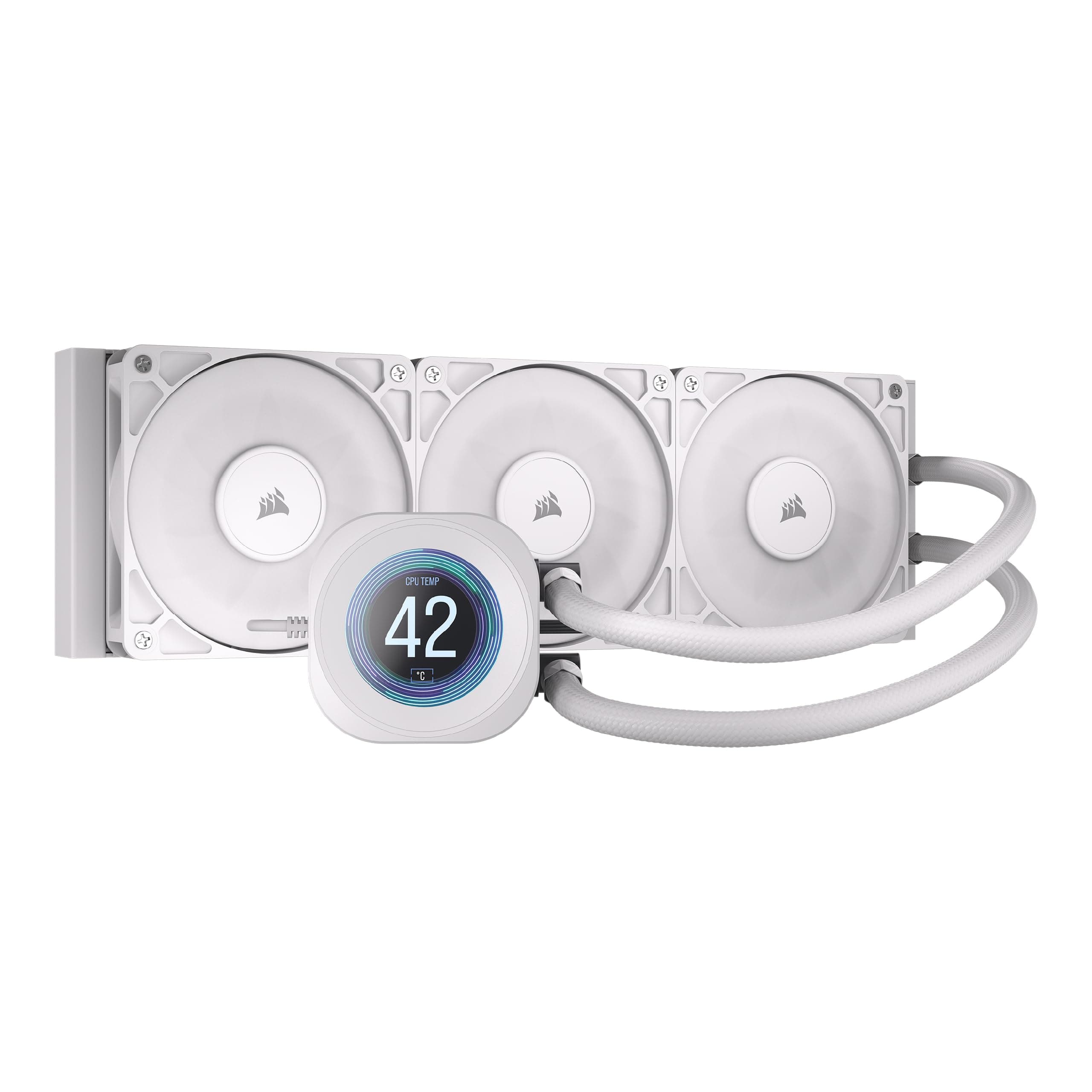 CORSAIR NAUTILUS 360 RS LCD Watercooling pour CPU - Ecran LCD IPS 5.3cm - Radiateur 360 mm, Intel LGA 1851/1700, AMD AM5/AM4, Connexions série simples, Inclus 3x RS120 Ventilateurs - Blanc