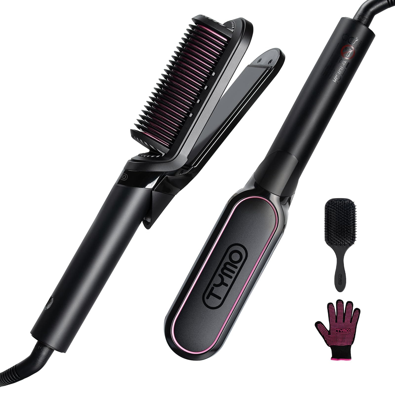 TYMO Lisseur Cheveux Professionnel- Fer a Lisser et Boucleur 2 en 1 Brosse Lissante Ionique Brosse Chauffante Lissante pour Lisseur Rapide, Anti-BrûLure et Anti-Emmêlage, Pour Tous Types de Cheveux