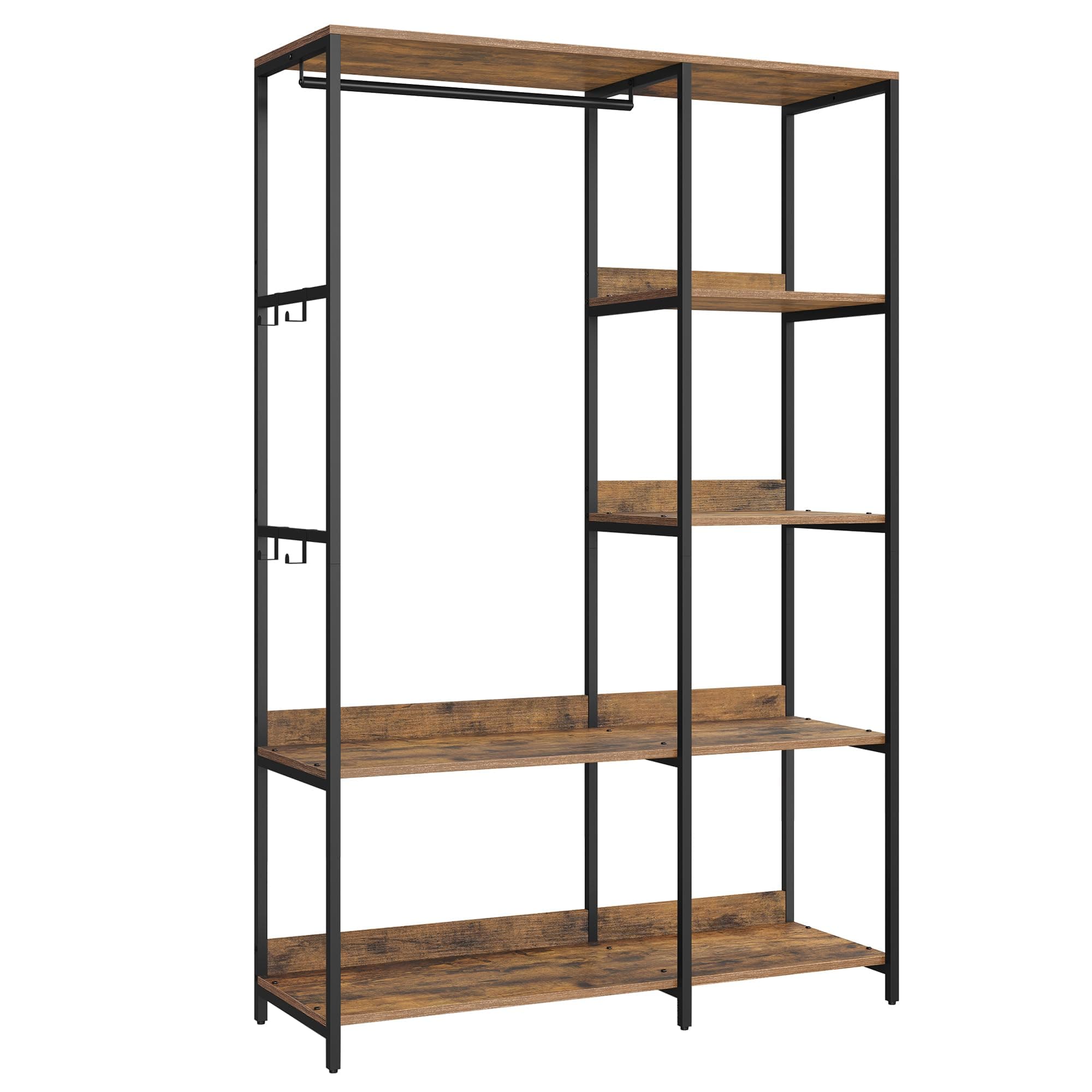 SONGMICS Guardaroba, Stand Appendiabiti, Armadio Aperto con Aste per Appendere, Ripiani Portaoggetti, Ganci Rimovibili, 98 x 40 x 181 cm, Marrone Vintage RGR024B01