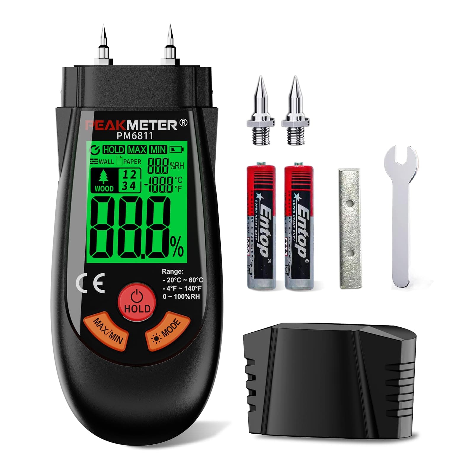 Medidor de Humedad, Medidor de Humedad con Batería y Pantalla LCD, Adecuado Para la Determinación Rápida del Contenido de Humedad de Madera en Bruto, Papel, Madera Contrachapada (Modelo actualizado)