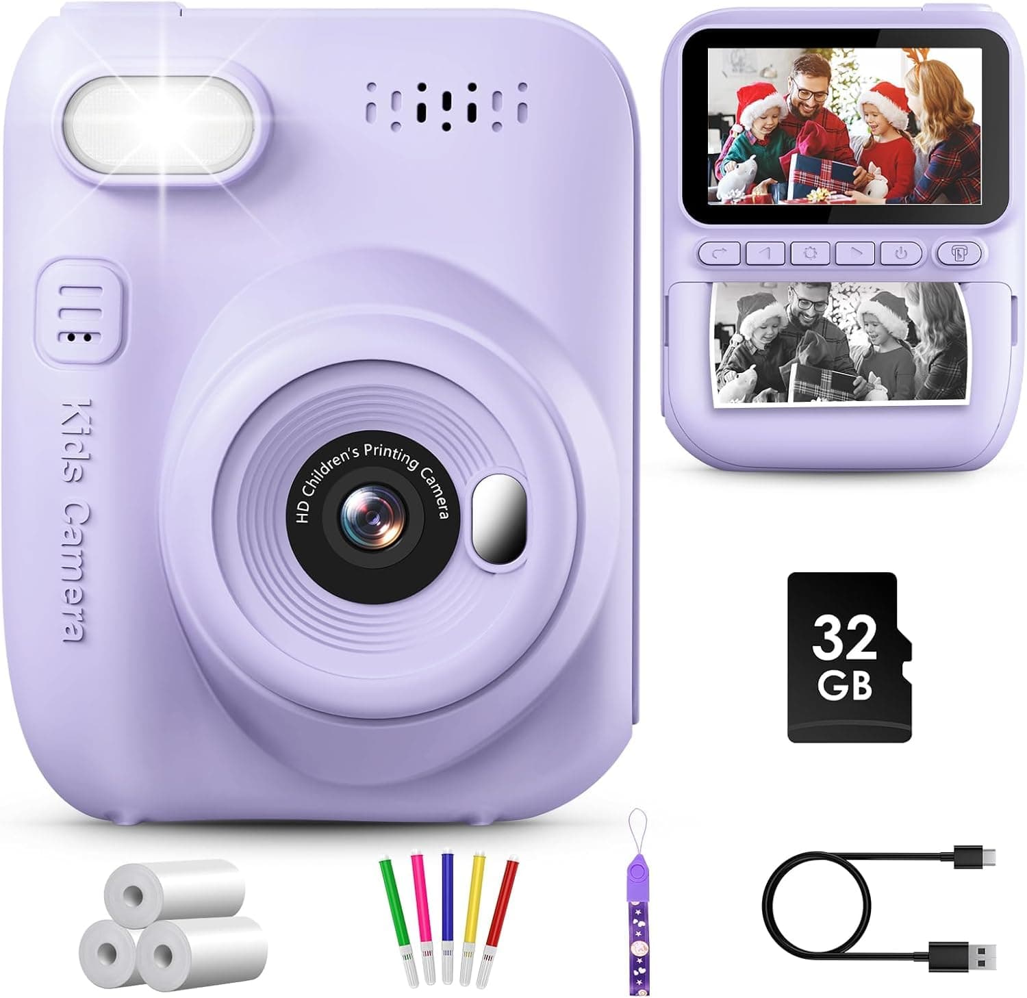 GREENKINDER Camara Fotos Infantil Instantanea,3,0 Pulgadas 14MP Camara Fotos Infantil con Tarjeta de 32 GB y Papel de Impresión,HD 1080P Cámara Instantánea,Regalo de Cumpleaños para Niños 3 a 12 Años