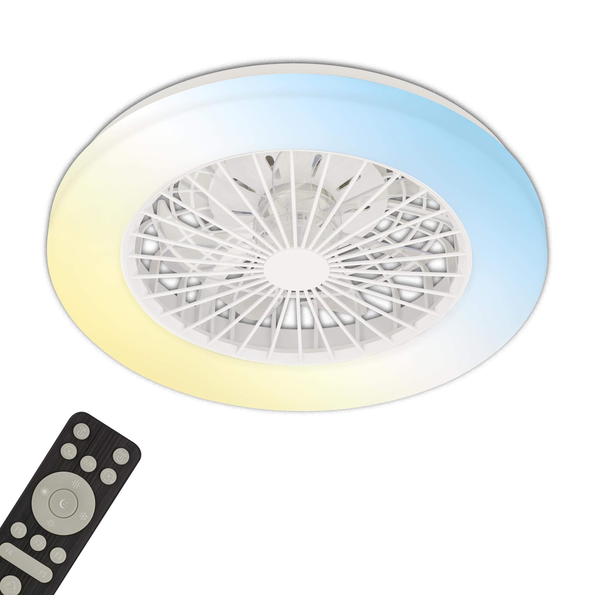 Briloner - Ventilador De Techo Con Luz, CCT, Iluminación 5 Velocidades, Control Remoto, Regulable, Temporizador, Ventilador Techo, Lampara Ventilador Techo, Lampara Techo, 48,5 x 14,5cm., Blanco