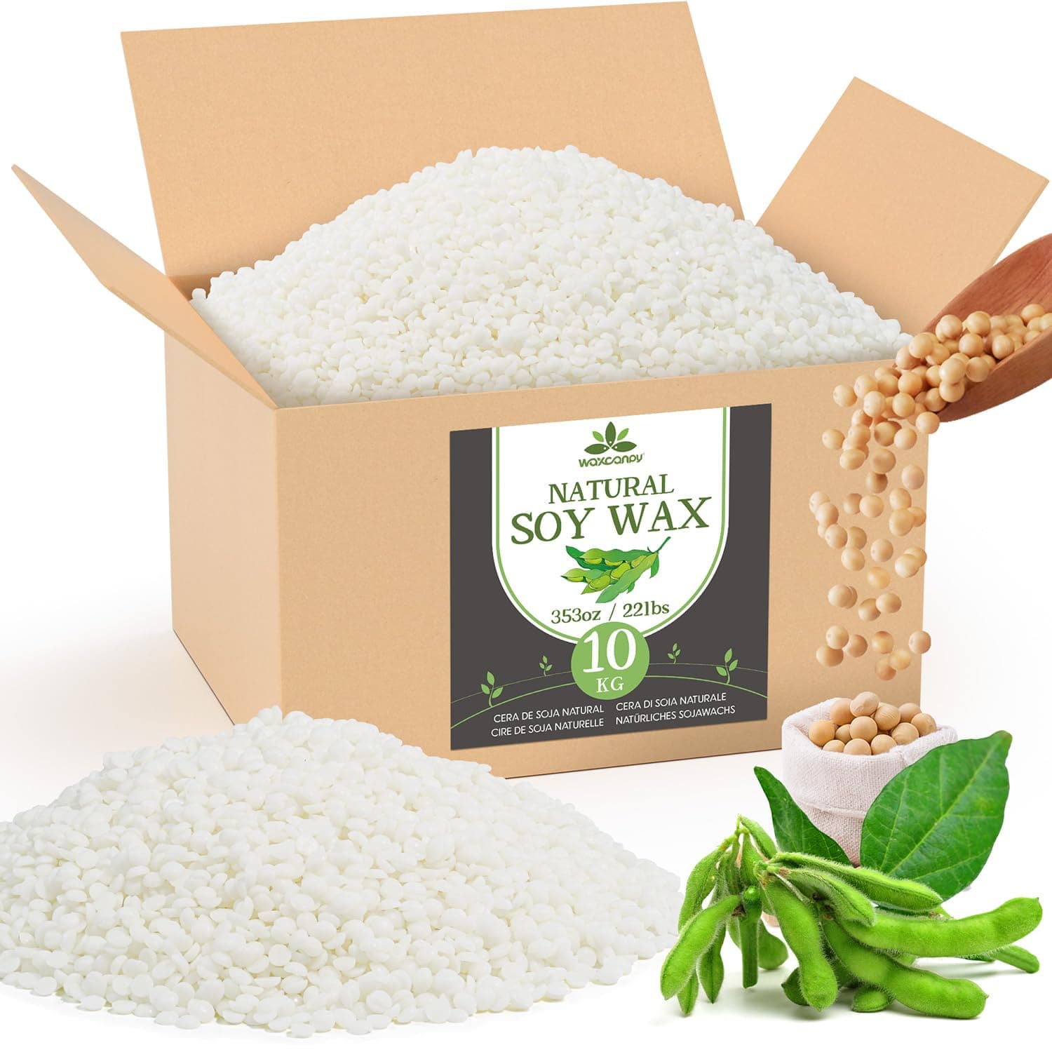 Cire de Soja pour Bougie 10kg, Cire Premium pour Bougie de Waxcanpy, Cire de Soja 100% Naturelle pour Bougie DIY à Faire Soi-même
