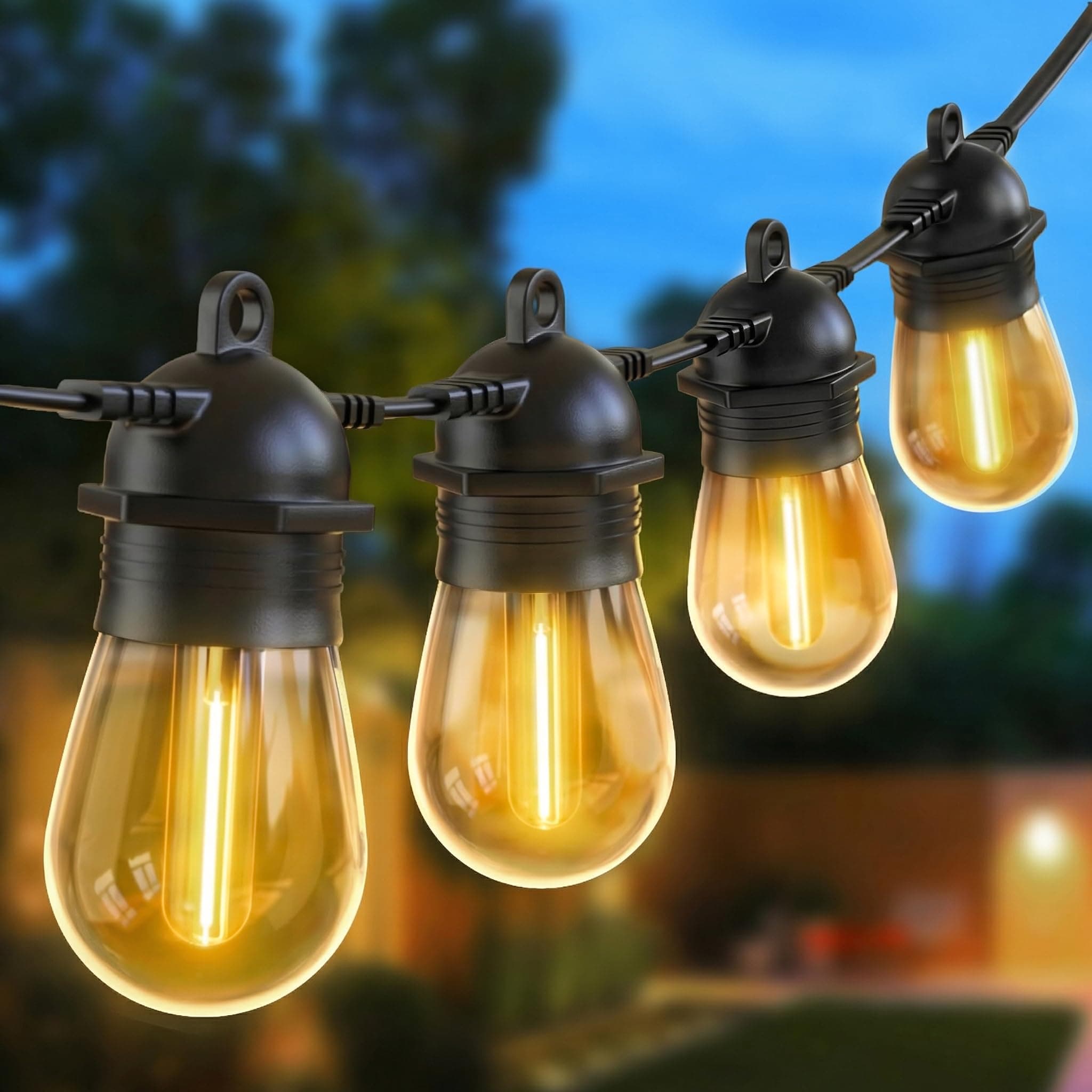 Quntis IP65 LED Guirlande Guinguette Extérieure/Intérieure 30 S14 Ampoules, Guirlande Lumineuse Guinguette pour Soirée Mariage Jardin Terrasse Pergola, Guirlande Décoration Connectable Blanc Chaud