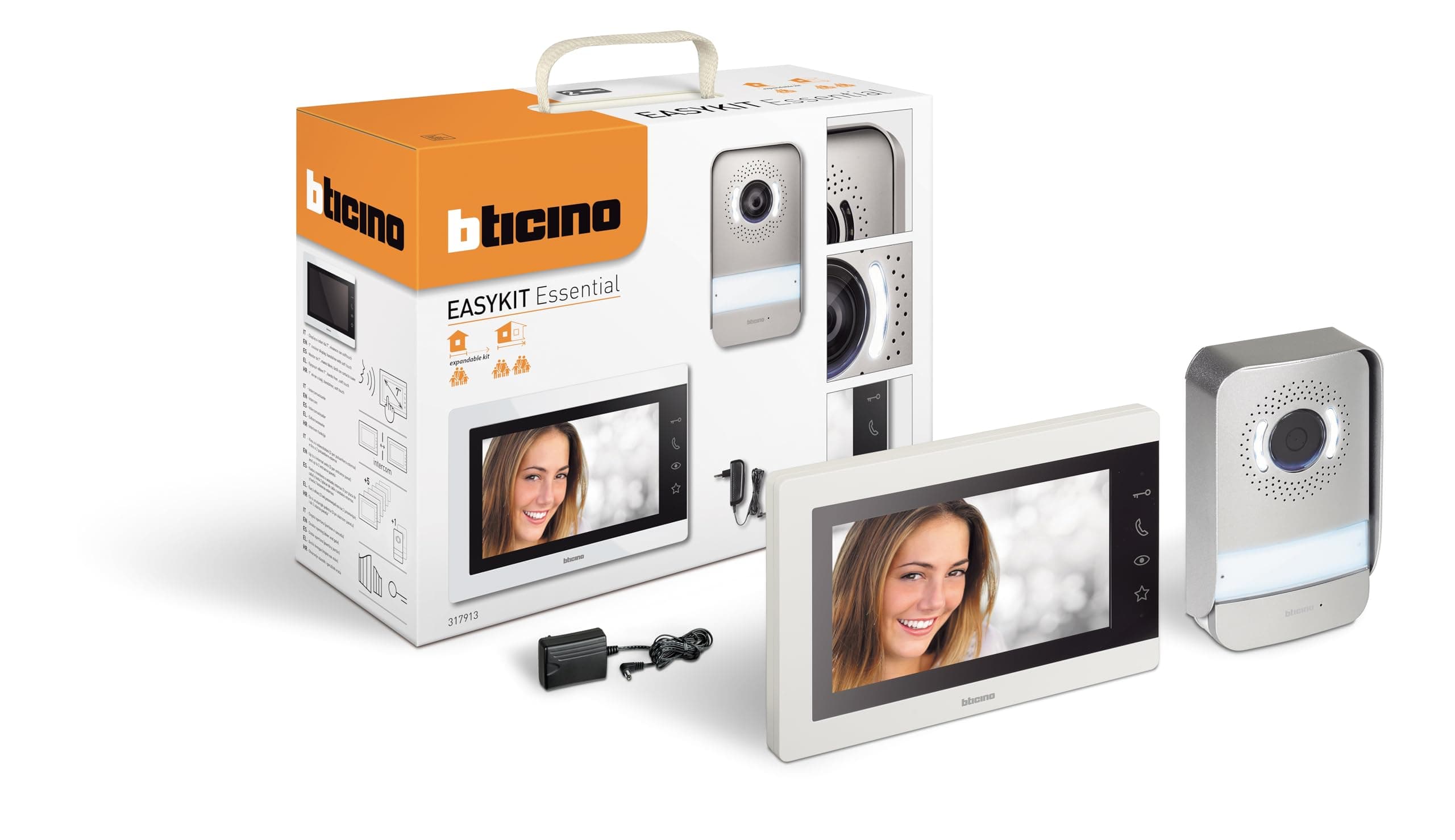 BTICINO 317913 Videocitofono Easykit Essential, Kit Monofamiliare Espandibile, Plug-In 2 Fili, Monitor 7" a Colori, Vivavoce, Visione Notturna, Audio Bidirezionale, Pulsantiera Esterna con Telecamera