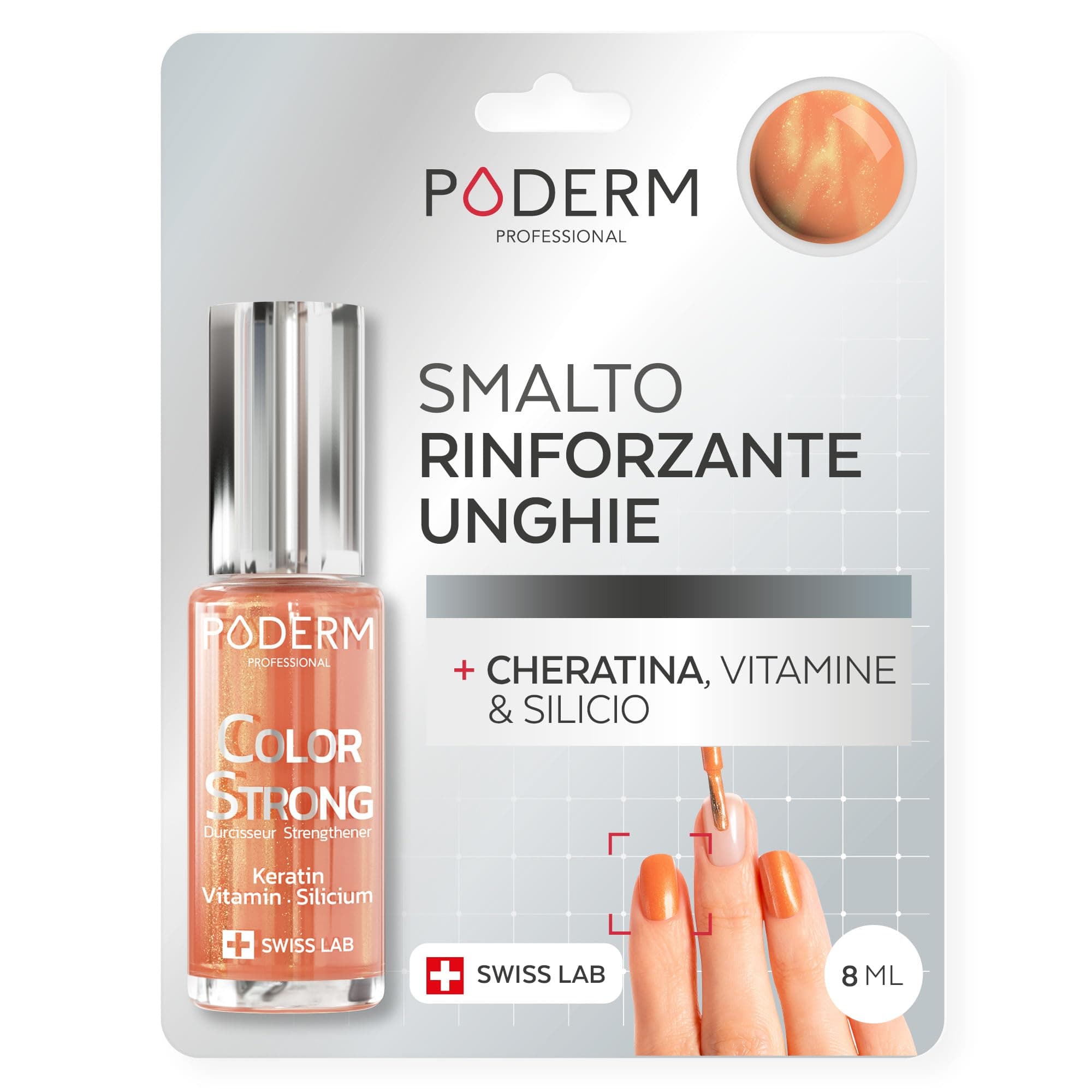 PODERM - Smalto rinforzante unghie BIOTINA SILICIO KERATINA - Rinforza e ripara le unghie danneggiate, indebolite o fragili dal semipermanente o dall'invecchiamento - Mani e Piedi - SWISS MADE