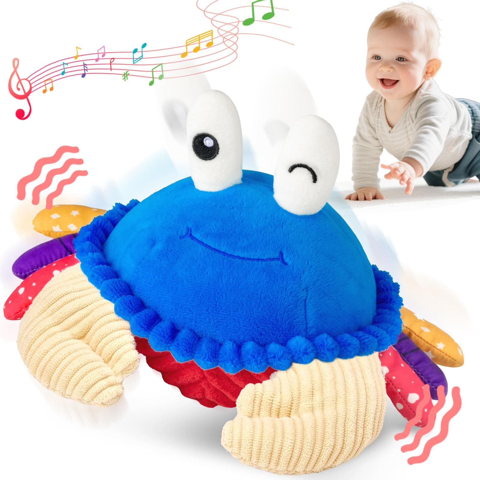 SAIMAND Jouet Bébé 6-18 Mois – Peluche Crabe Musicale Interactive avec Enregistrement, Jouet d’Éveil pour Tummy Time, Jeu Sensoriel Bébé, Cadeau Garçon Fille 1 2 3 Ans (Bleu)