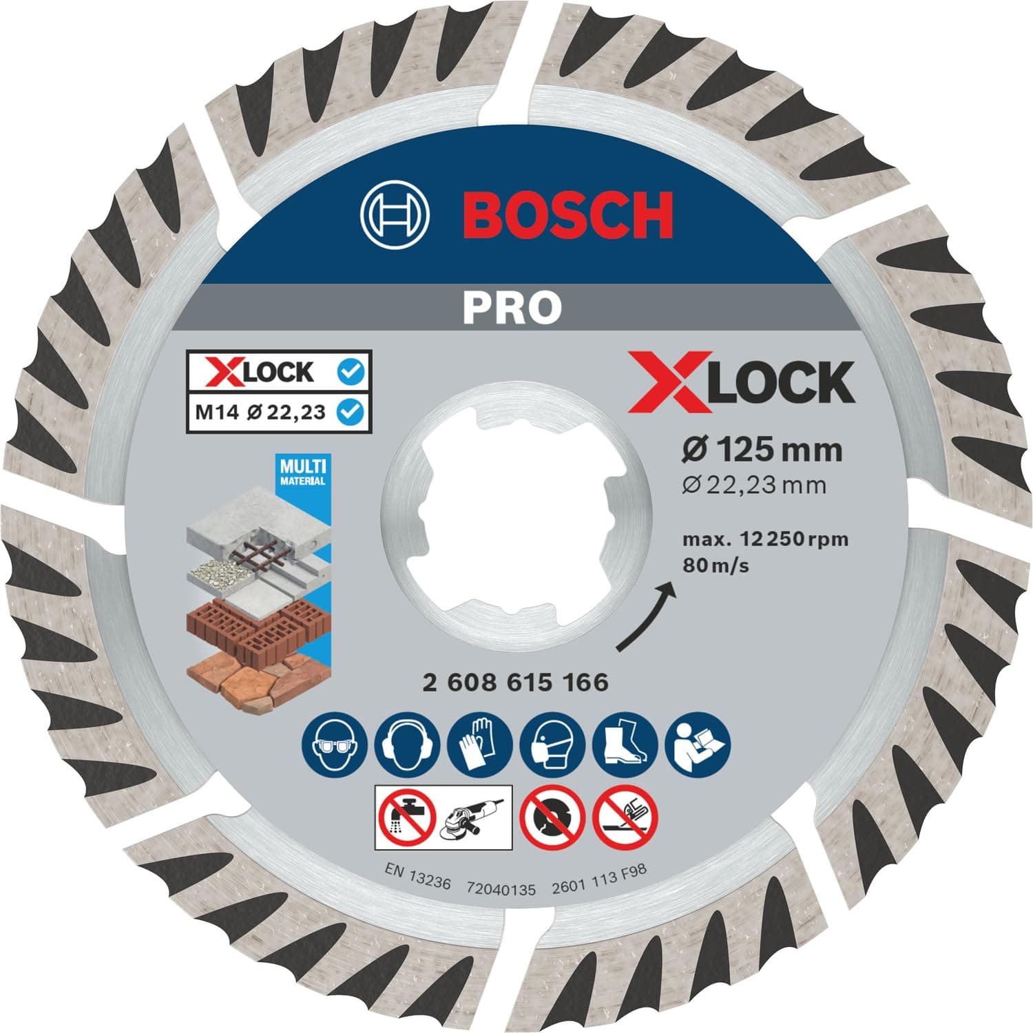 Bosch 1x PRO Multi Material Diamanttrennscheiben, X-Lock (für Beton, Stahlbeton, Ø 125 mm, Professional Zubehör Kleiner Winkelschleifer)