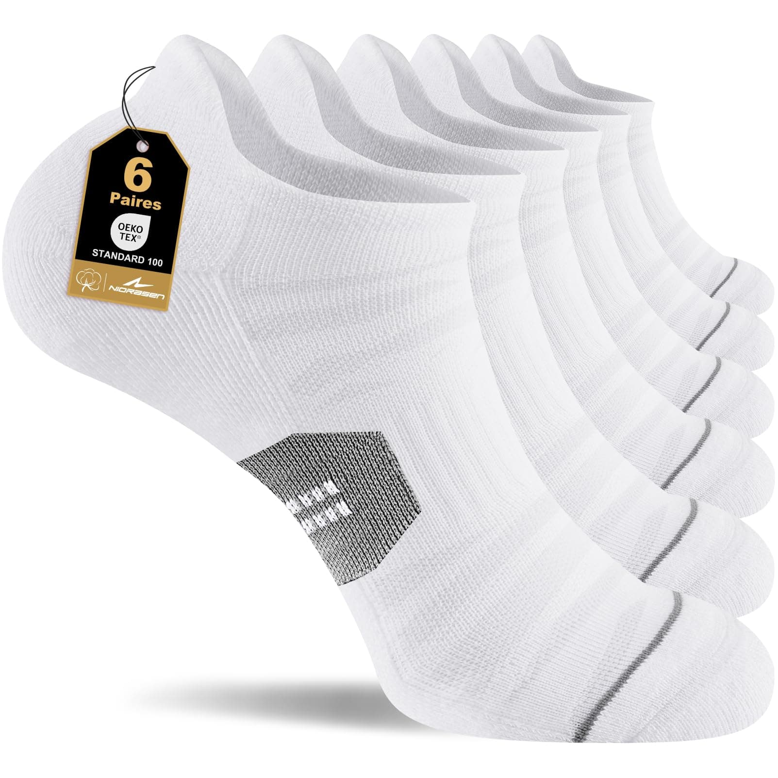 Niorasen Chaussettes Homme Femme de Sport, Chaussettes Basses Coton Courtes, Soquettes Homme Respirantes Anti-Ampoules, Anti-Transpiration, pour Running, Travail, Loisirs, Lot de 6 Paires