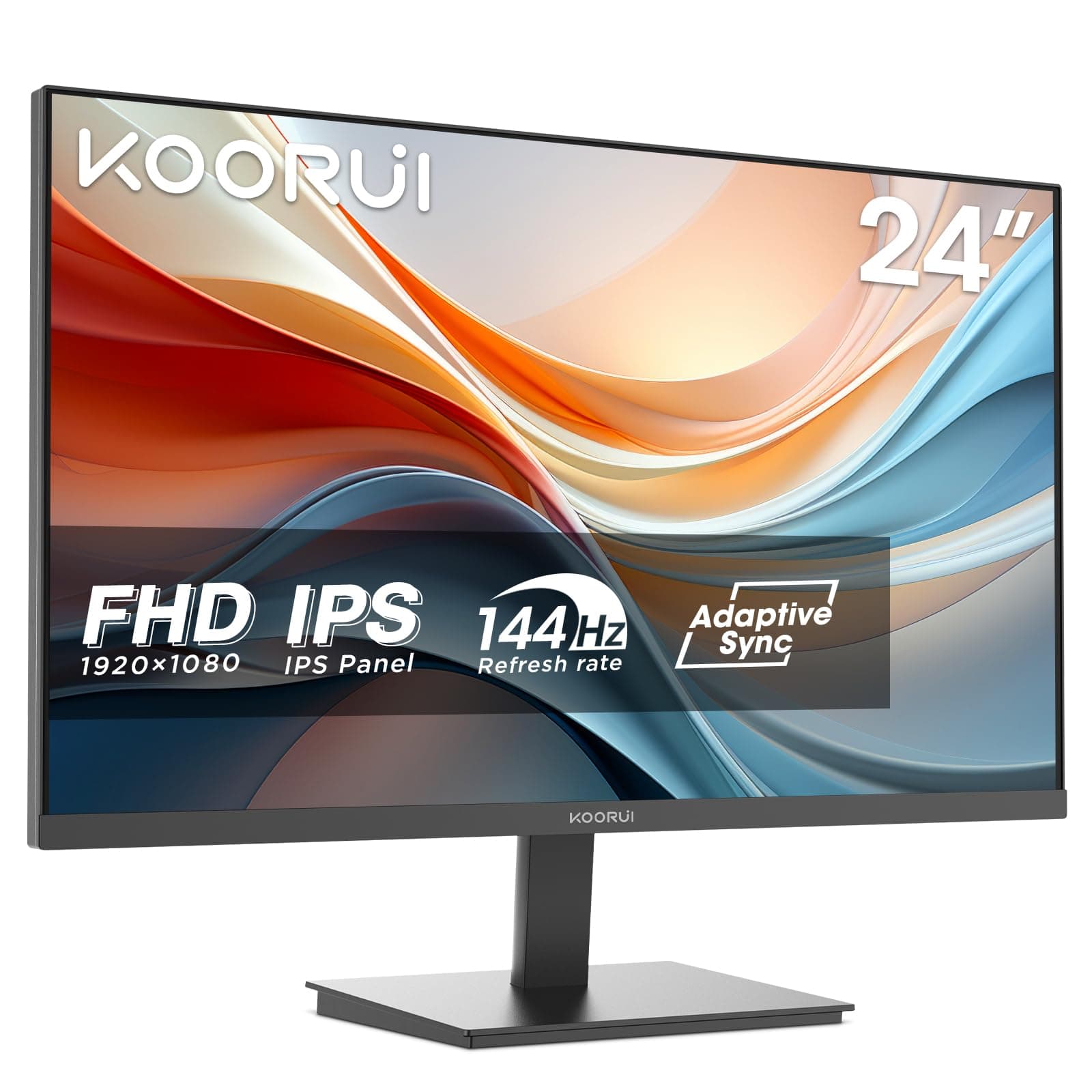 KOORUI E2411K Monitor Full HD de 24 Pulgadas, 144Hz, IPS, 1080P, 99% SRGB, Adaptive Sync, VGA, HDMI 1.4, Eye Care, Inclinación Ajustable, VESA 100x100mm