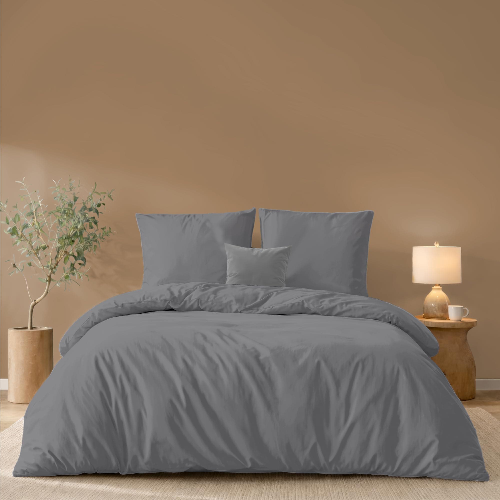 Twinzen Housse De Couette 200x200 cm avec 2 Taies Oreiller 65x65 cm, Anthracite - Parure de Lit 200x200 Adulte en Microfibre - Oeko-Tex