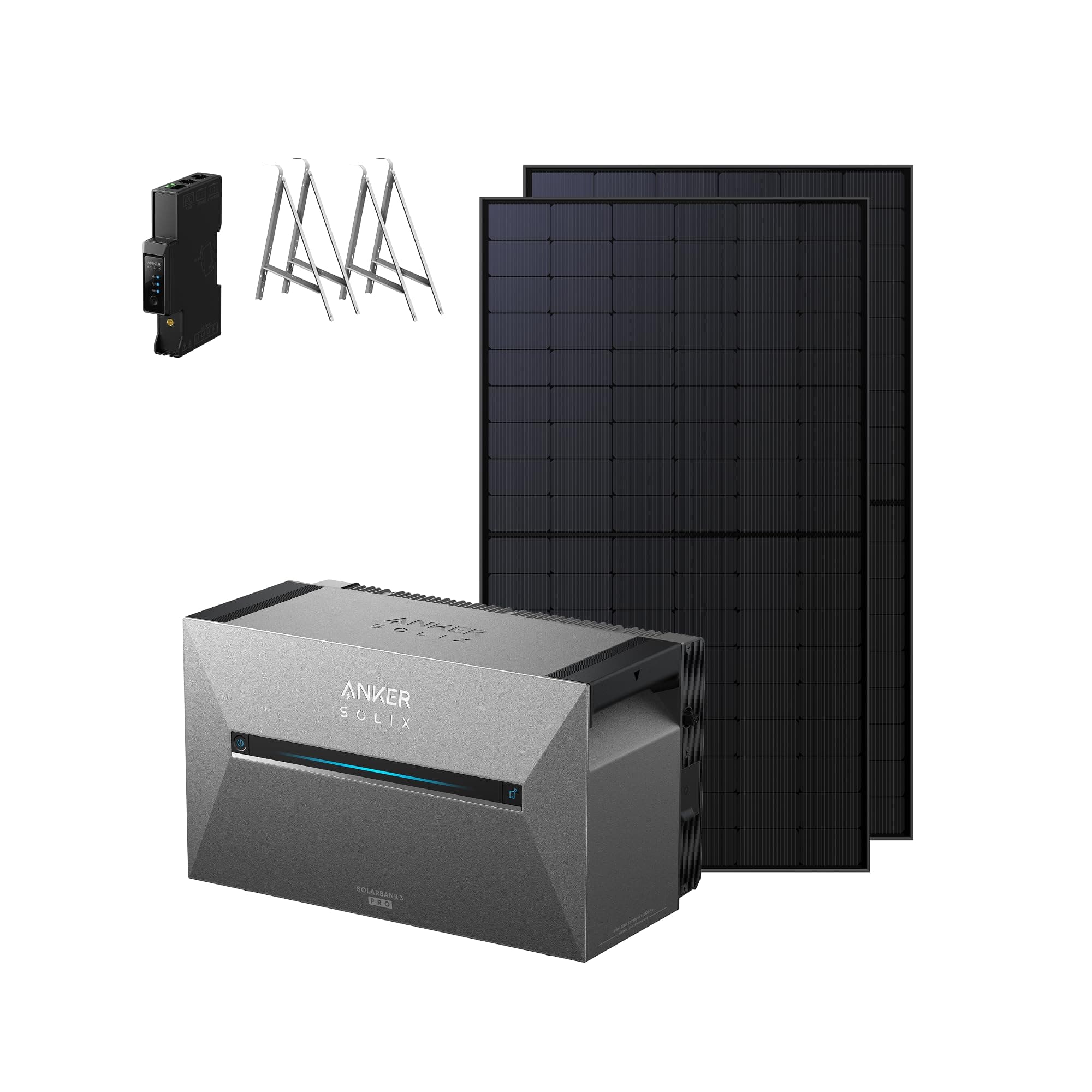 Anker SOLIX 3 Pro Solarbank + 2× 500W Solarmodule + Balkonhalterungen | 3.600W Solareingang, 4 MPPT, auf 16kWh erweiterbar, spart bis zu 1.566€/Jahr, 2× 500W TOPCon-Solarmodule & Balkonhalterungen