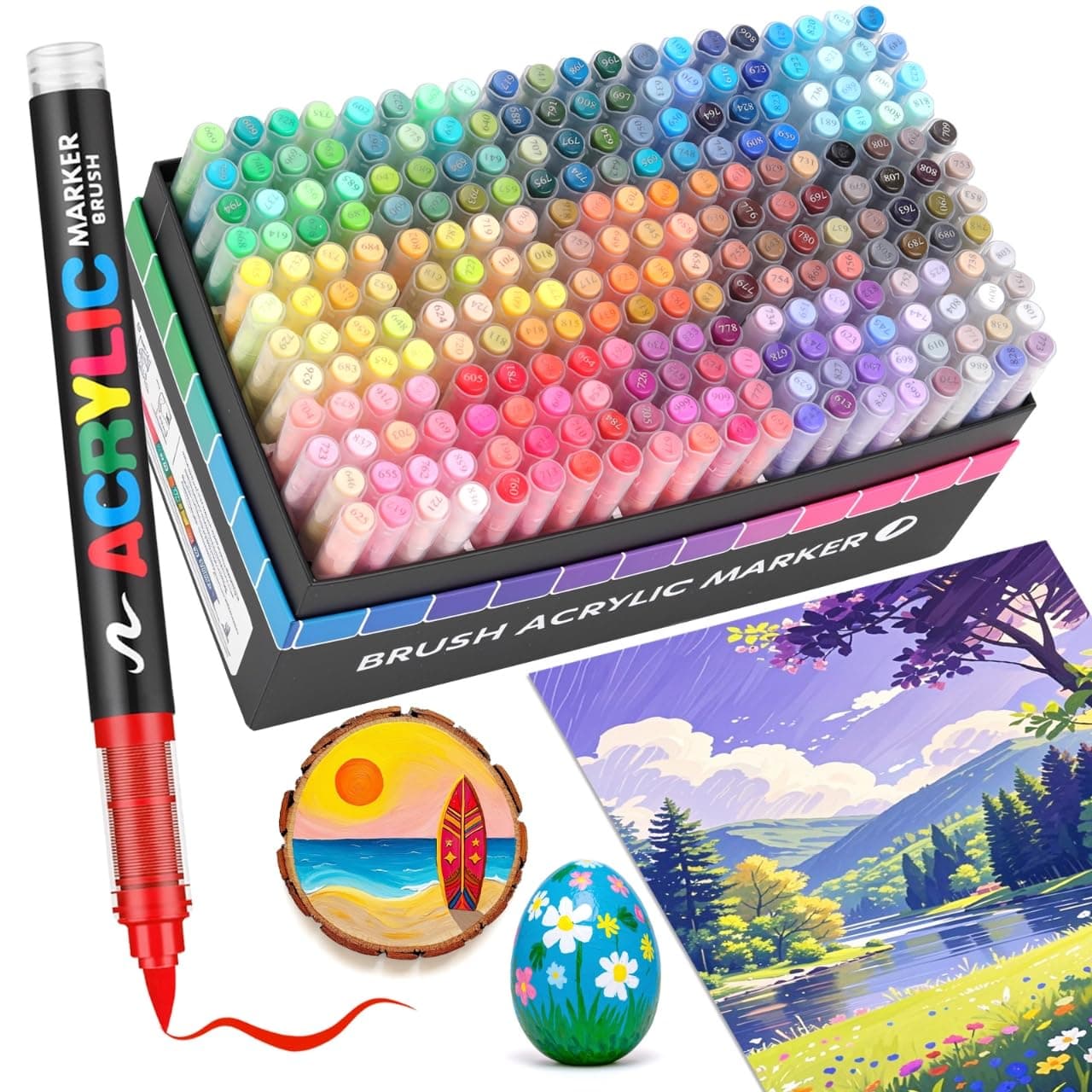 Guangna 240 Feutre Acrylique, stylos acryliques à pointe pinceau pour le coloriage adulte ，Acrylic Paint Markers pour Coloriage, Pierre, Céramique,Calligraphie, Verre, Bois, Toile