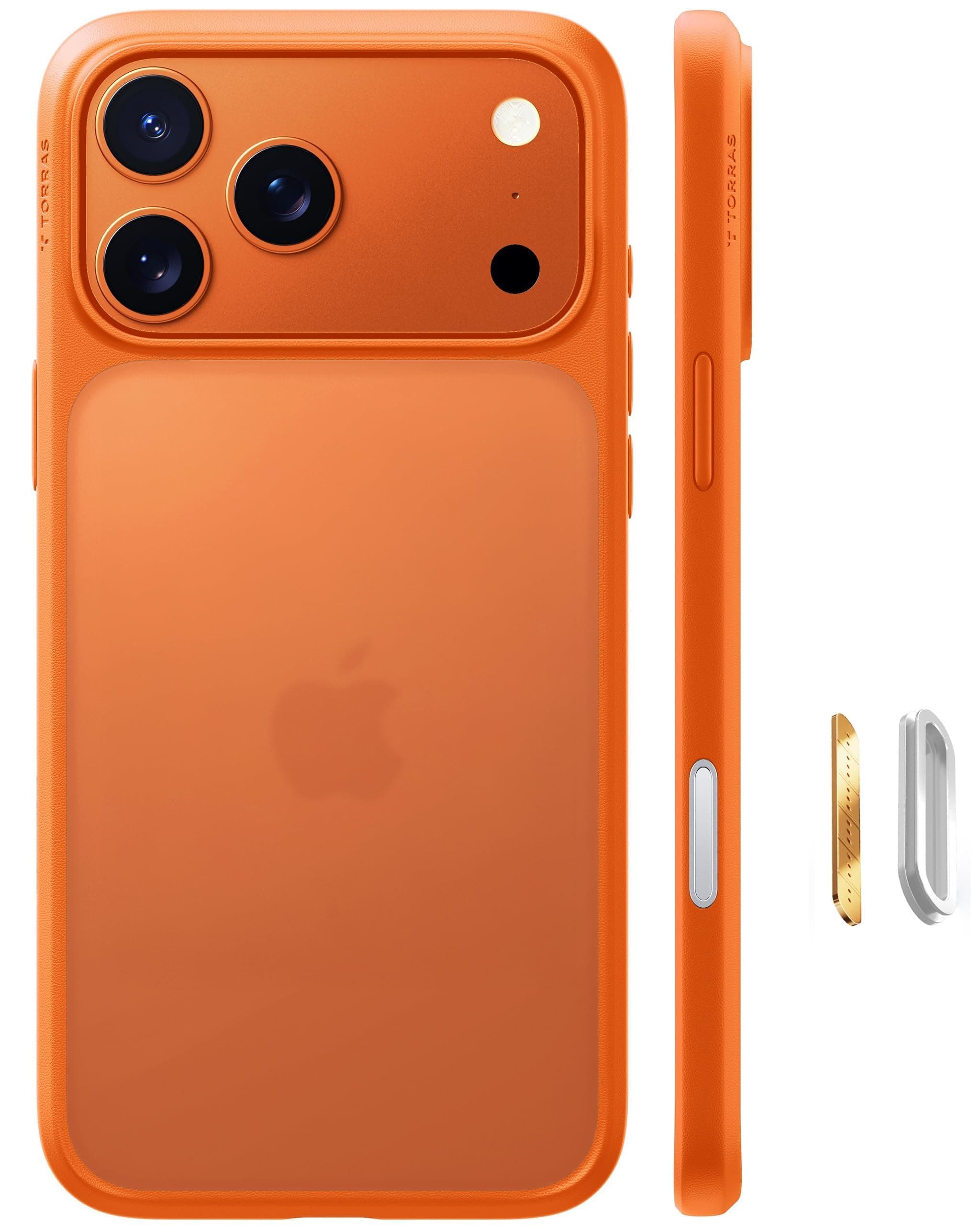 TORRAS Guardian für iPhone 17 Pro Hülle [TOP Militärschutz] mit Kameraknopf Matt Transluzente Rückseite Schutzhülle Samtweiche Haptik Stoßfest Kratzfest Handyhülle für iPhone 17 Pro Case Orange