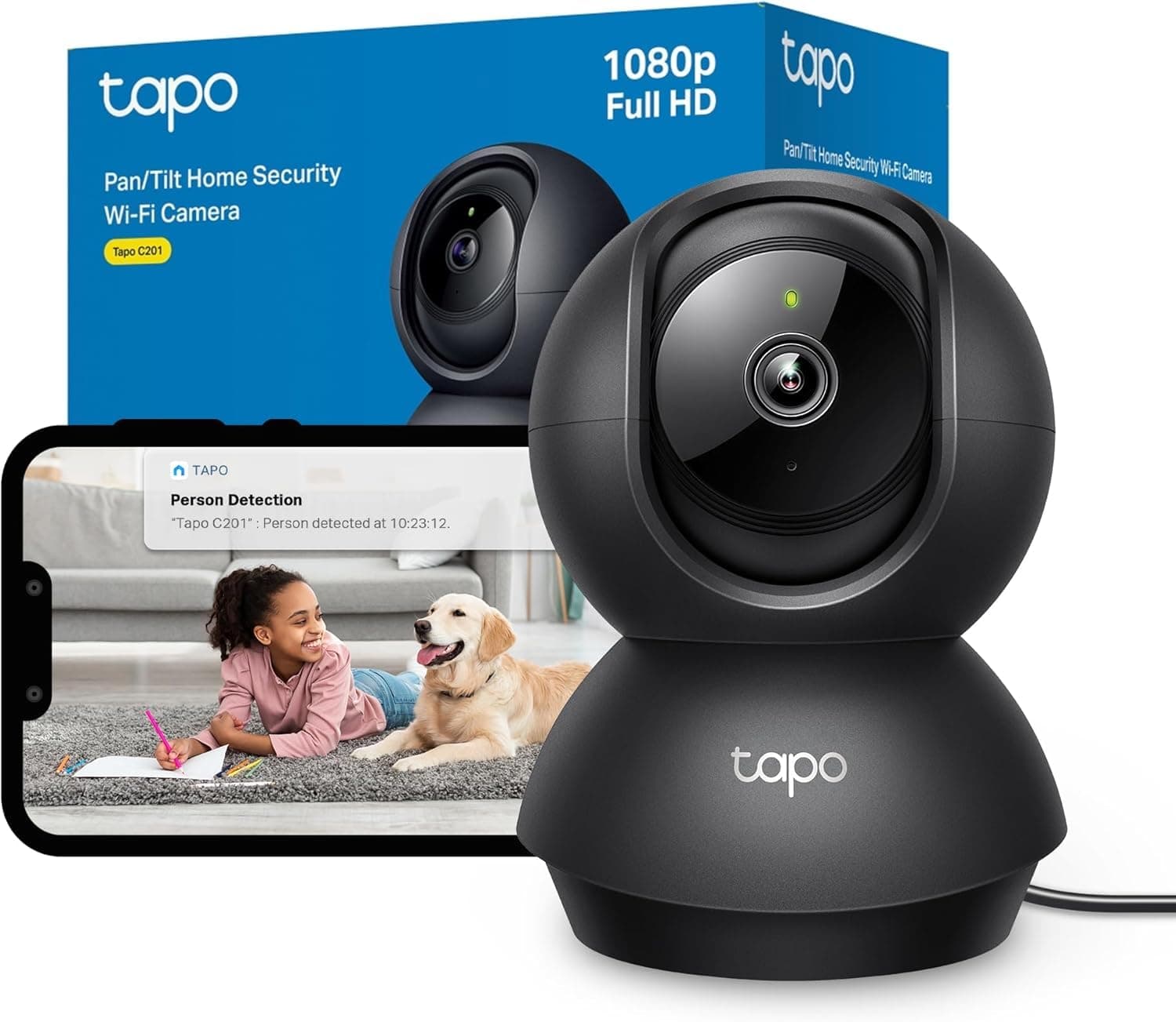 Tapo C201 360° WLAN-Überwachungskamera für Innenräume, 1080P, Nachtsicht, Bewegungserkennung, Zwei-Wege-Audio, kompatibel mit Alexa & Google Assistant, für Babys/Haustiere