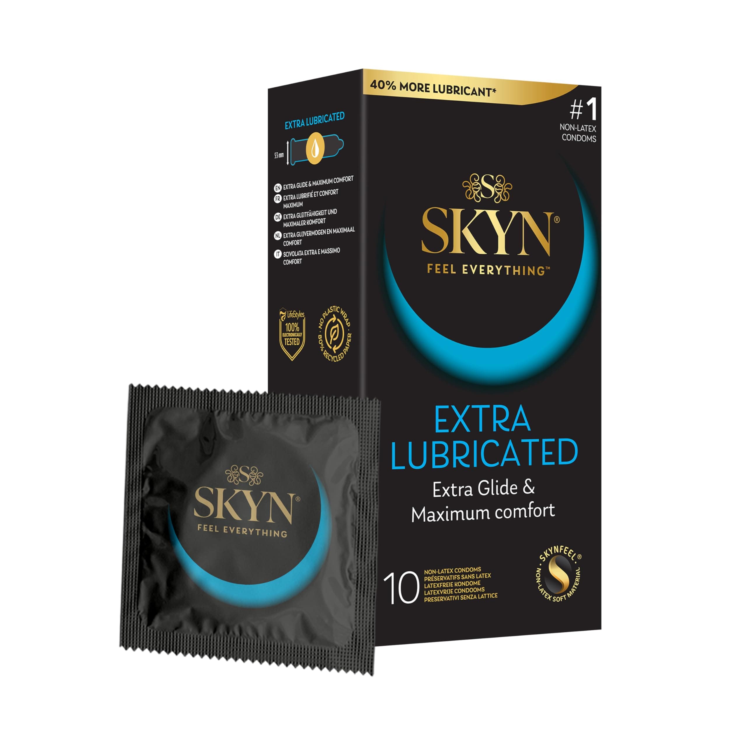 SKYN Elite Extra Lub - Preservativi Senza Lattice in Poliisoprene - Ultra Sottili e Extra Lubrificati, 10 Pezzi