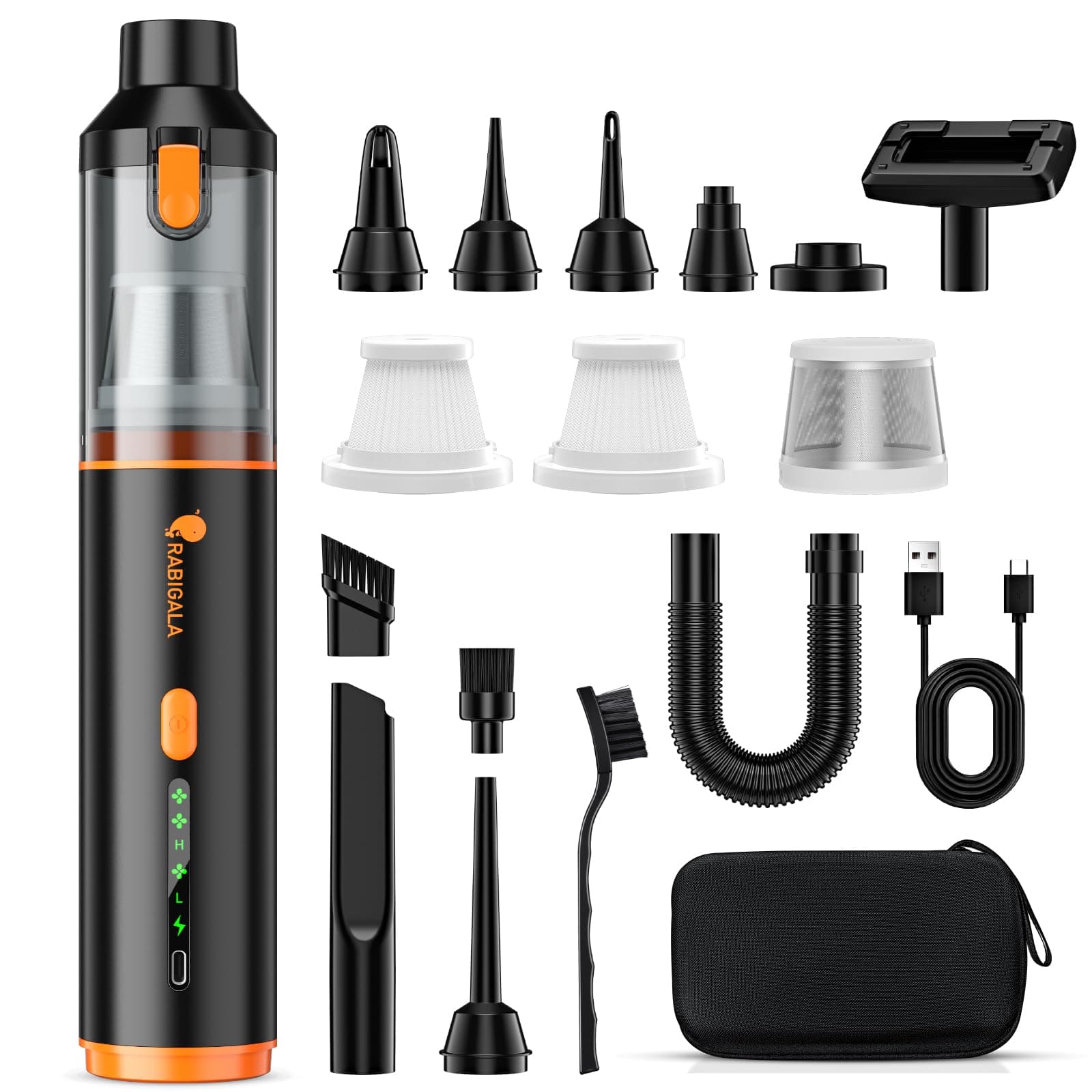 Aspirateur à Main Rechargeable, Aspirateur Voiture 4 en 1 Puissant 30000 PA Aspirateur à Main sans Fil 3 Vitesses 280 000 TR/Min pour Voiture,PC,canapé, Bureau, Maison et Nettoyage des Poils d'animaux