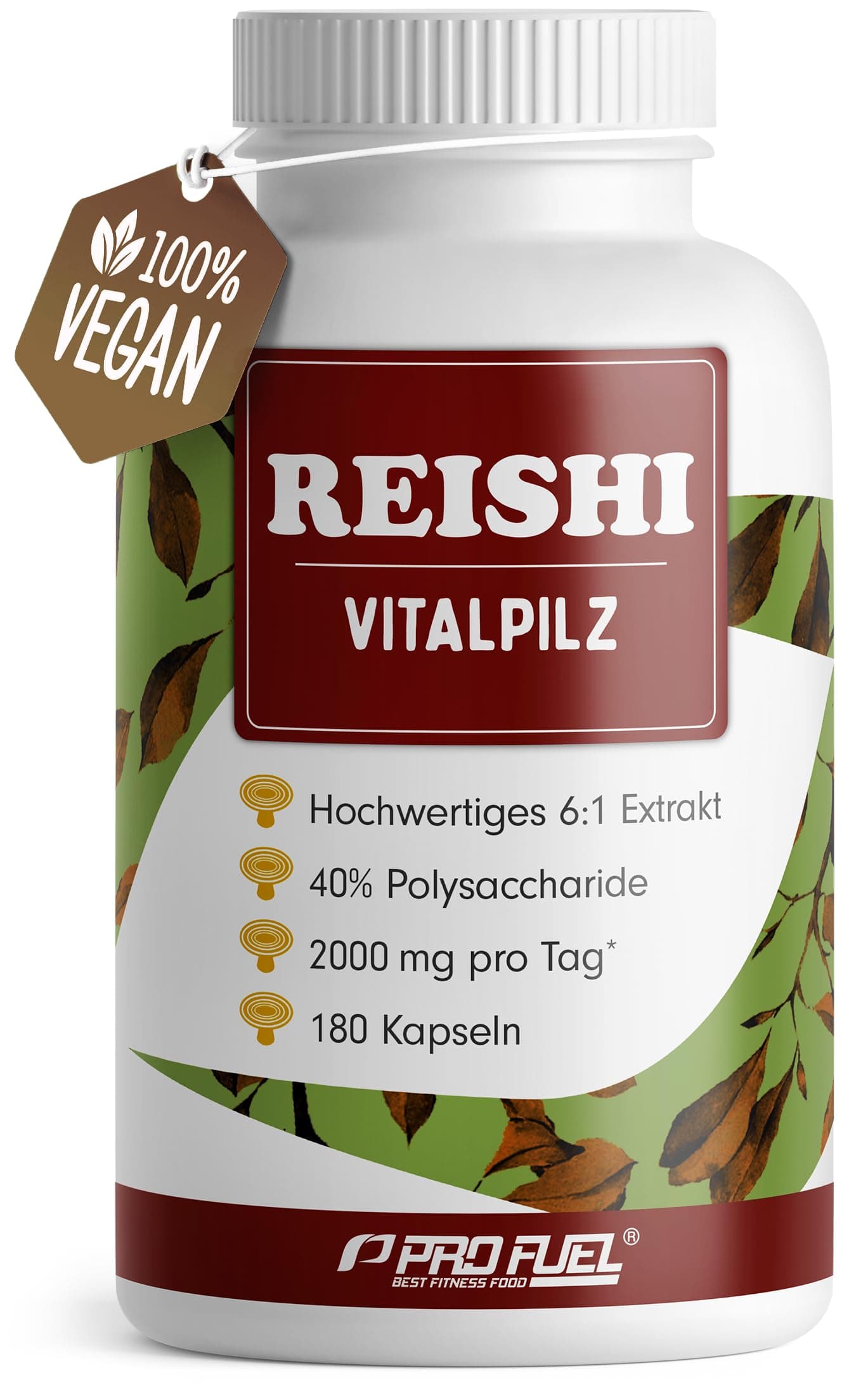 Reishi Kapseln 180x - 2000 mg Pilz-Extrakt aus Ganoderma lucidum - hochwertiges Reishi-Extrakt (6:1) mit 40% bioaktiven Polysacchariden (800 mg pro Tag) - Vorrat für 60 Tage