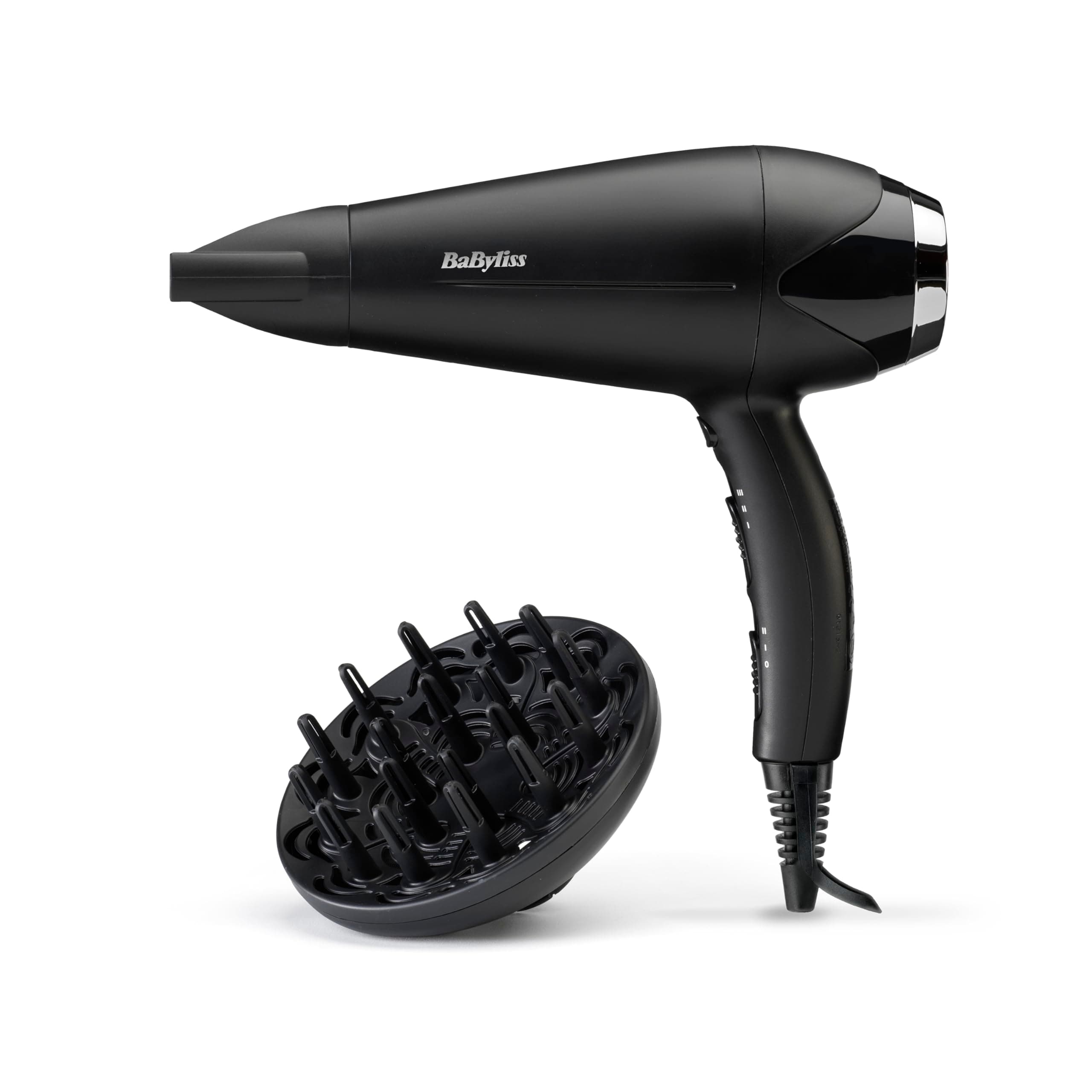 BaByliss Sèche-cheveux Turbo Smooth - Sèche-cheveux puissant de 2200W, Diffuseur large, Technologie ionique anti-frisottis, 3 réglages de température et 2 réglages de vitesse, noir, D572DE