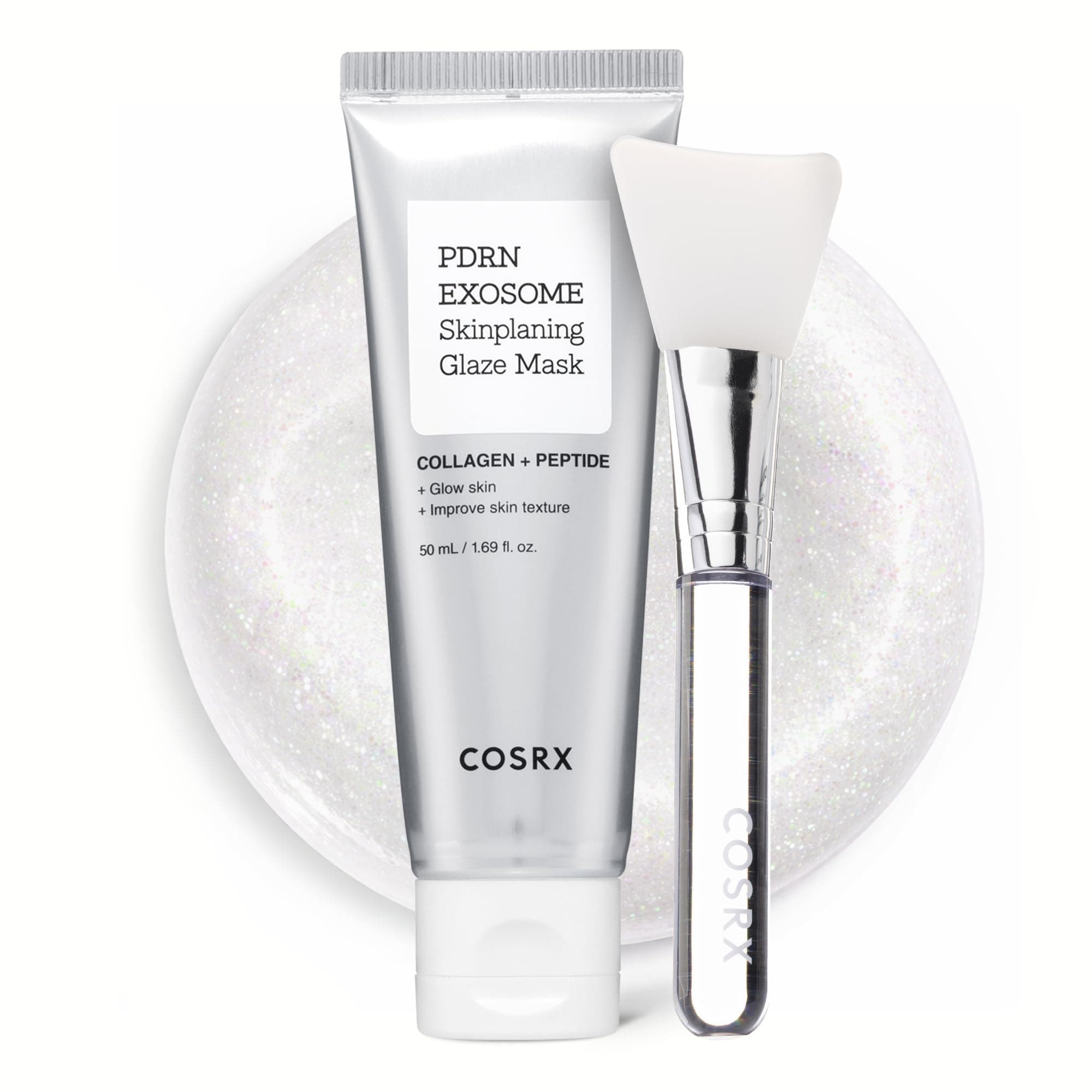 COSRX PDRN Exosome Skinplaning Glaze Mask für Glass Skin mit Lachs-DNA PDRN und Exosomen, Collagen Night Wrapping Mask für das Gesicht, mit Silikonpinsel, erfeinert das Hautbild, 50ml, Korean Skincare