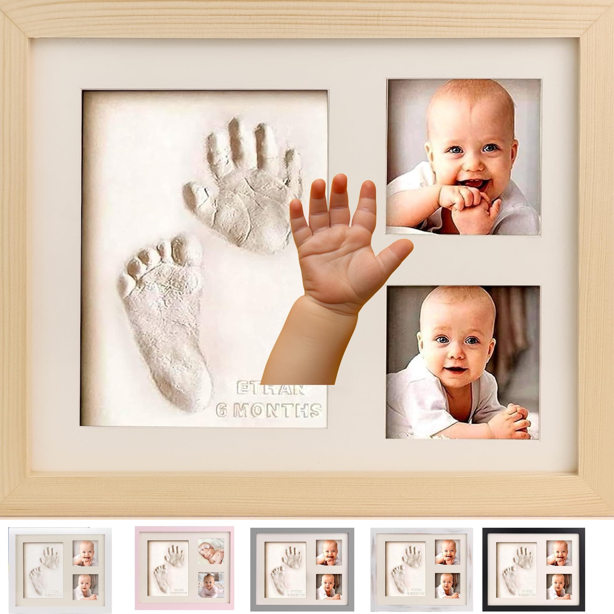 Bubzi Co Kit de recuerdos para niños y niñas recién nacidos, regalos para bebés, regalos para baby shower, marcos de fotos de arte de memoria para la lista de bebés, decoración (Natural Wood)