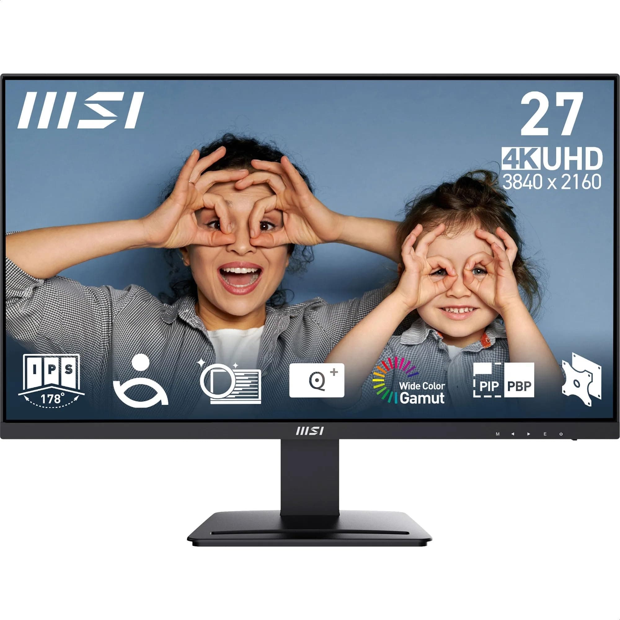 MSI Pro MP273U Écran bureautique 27'' UHD - Dalle IPS 3840 x 2160, PIP/PBP, Large Gamme de Couleurs, respectueux des Yeux, Haut-parleurs intégrés, Inclinaison réglable - HDMI 2.0b, DP 1.4a