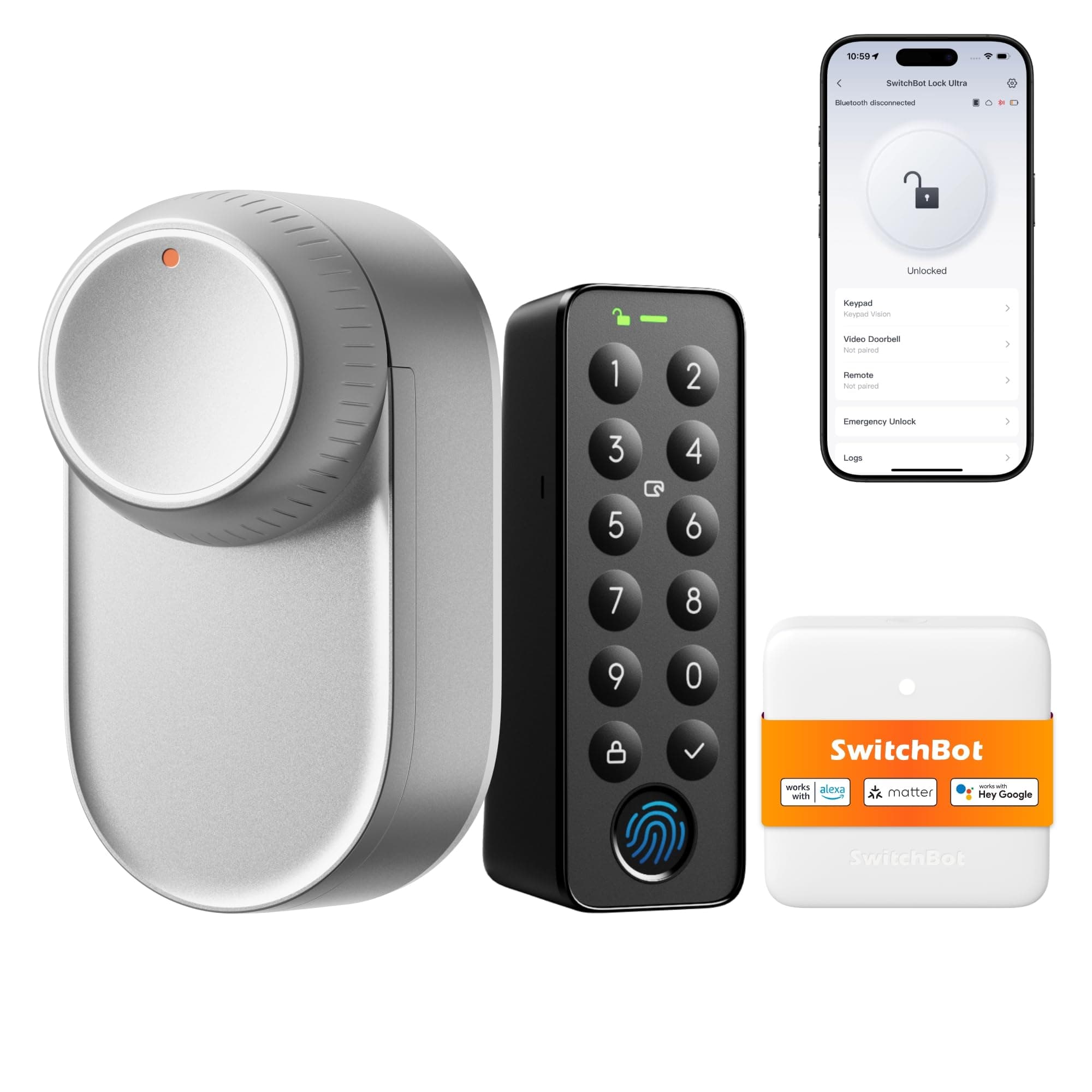 SwitchBot WLAN Smart Lock Ultra mit Touchscreen-Tastatur, Türriegelschlösser, Smartes Türschloss, Elektronisches Türschloss, Türöffner per App, Fingerprint, Code, Alexa, Google, unterstützt Matter