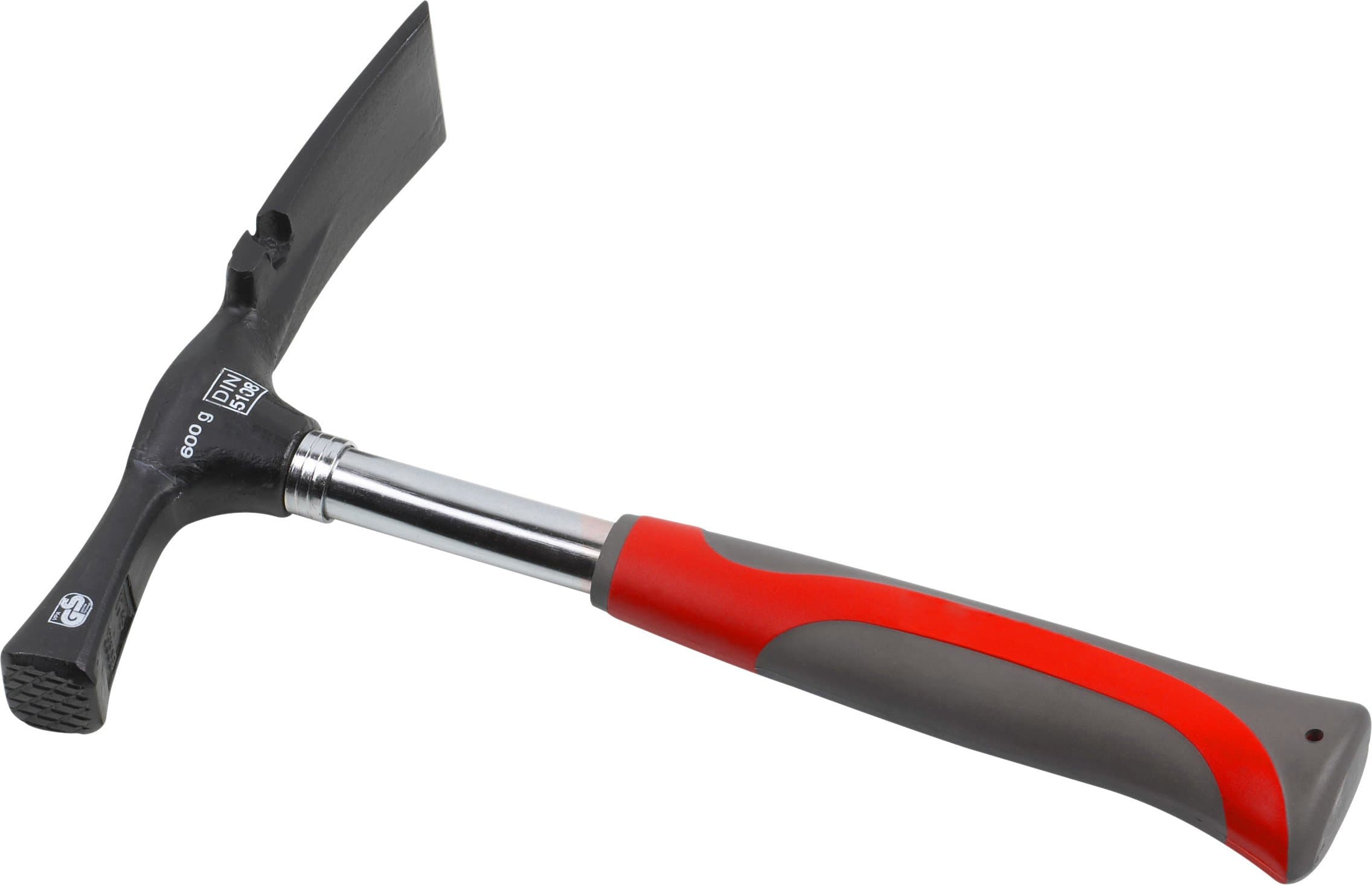 Meister Maurerhammer - 600 g Kopfgewicht - schwarz / rot / grau - Berliner Form - mit Stahlrohrstiel - Zwei-Komponentengriff / Zimmererhammer / Maurer Werkzeug / 2284000
