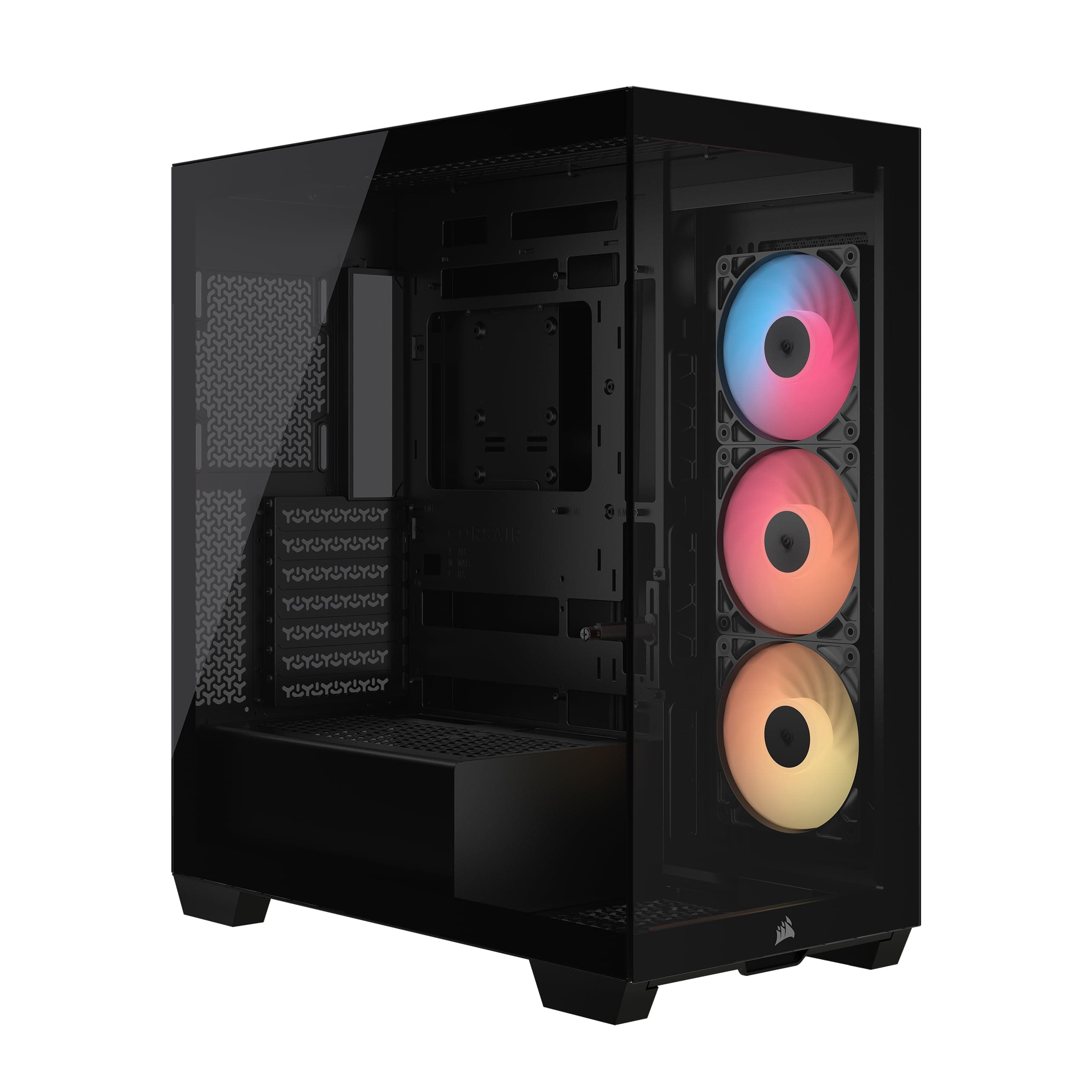 CORSAIR 3500X RS-R ARGB Boîtier PC Mi-Tour avec Vitre Panoramique – 3 Ventilateurs RS120-R ARGB Préinstallés, Système de Fixation InfiniRail, Compatible Une Carte mère à Connexion Inversée – Noir