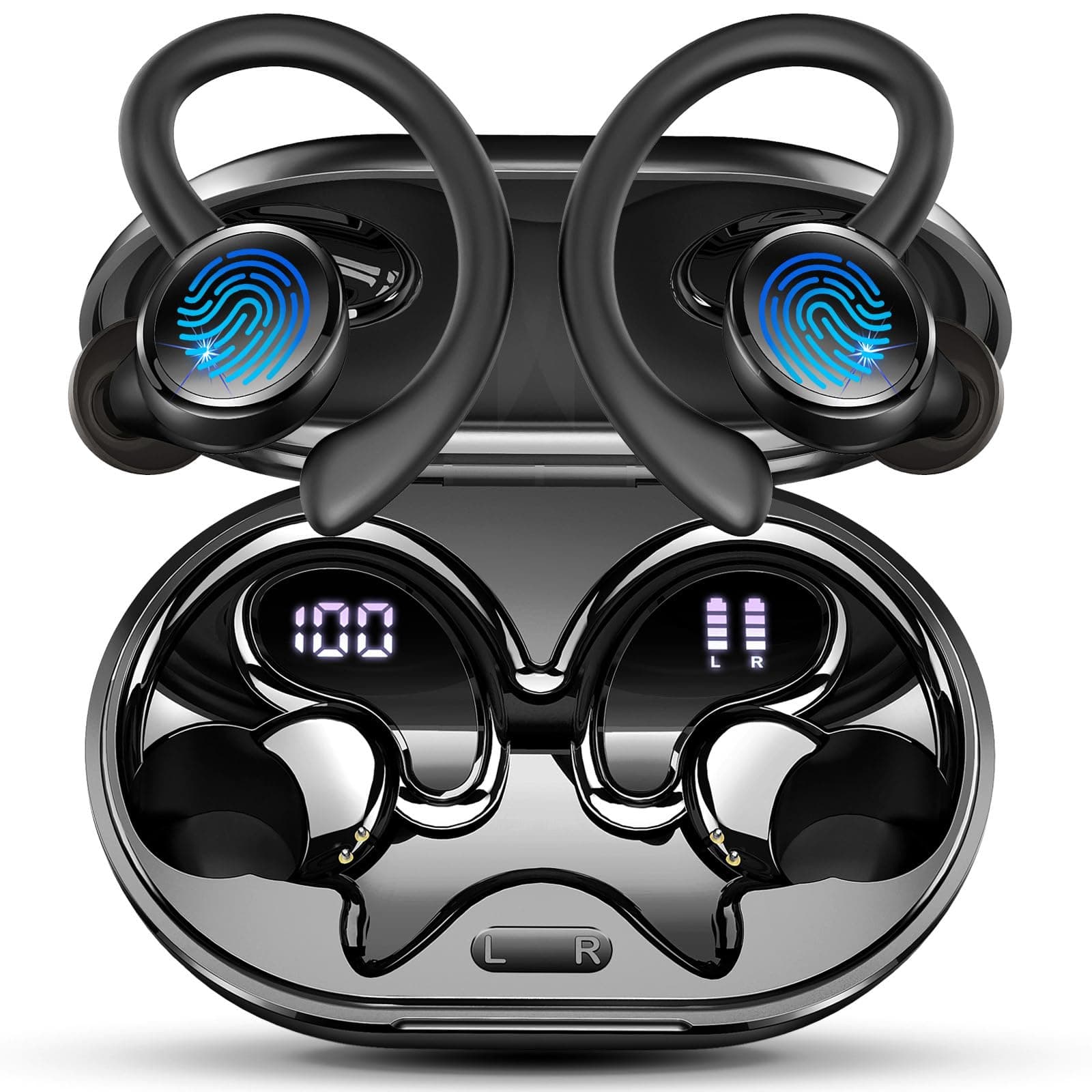 Cuffie Bluetooth 5.4 Sport, 2026 Auricolari Bluetooth con 6D Bass Stereo, 50 Ore Cuffie In Ear Cancellazione Rumore ENC e 4 HD Mics, HiFi Cuffiette LED Display, IP7 Impermeabile Cuffie Senza Fili