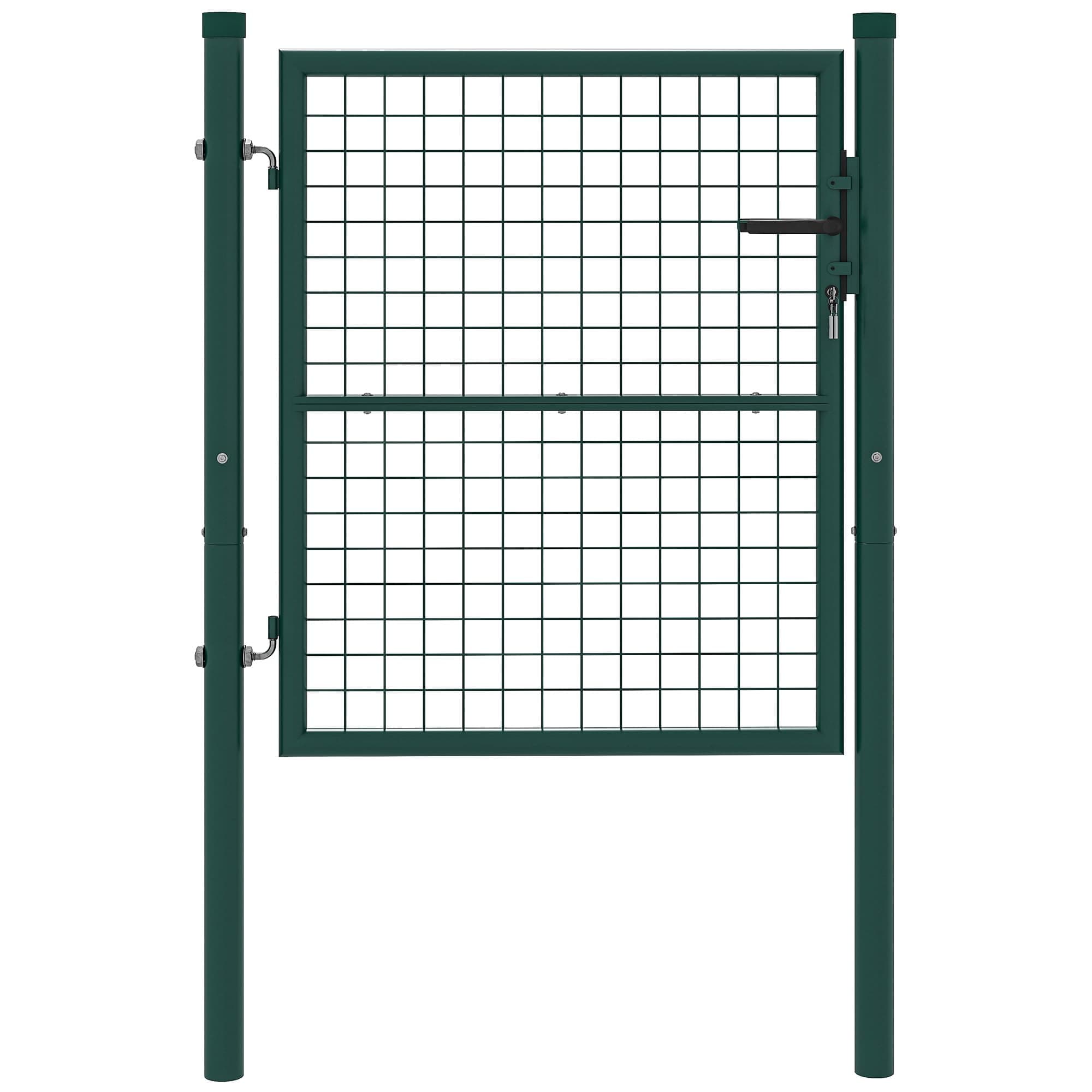 Outsunny Portillon de jardin en acier 97 x 150 cm portail de jardin avec serrure, clés et poignée, décoration en flèche, portillon de patio extérieur, vert