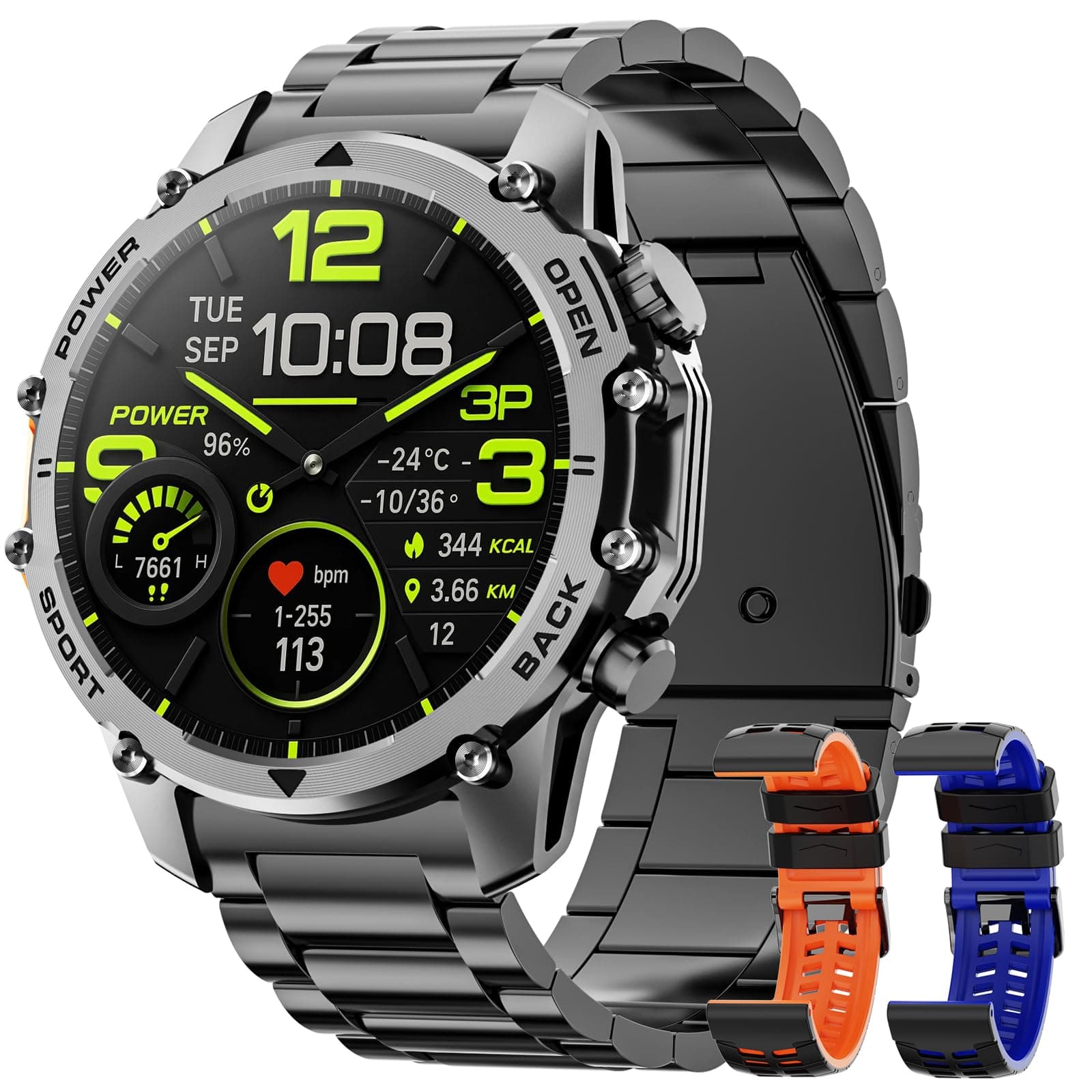 Reloj Inteligente Hombre con Linterna, 1.52" HD Smartwatch Militar con 500 mAh Batería(7-30 días), Relojes Inteligentes Hombre con 110+ Deportivos/Monitor Sueño/Pulsómetro/SpO2 para iOS Android