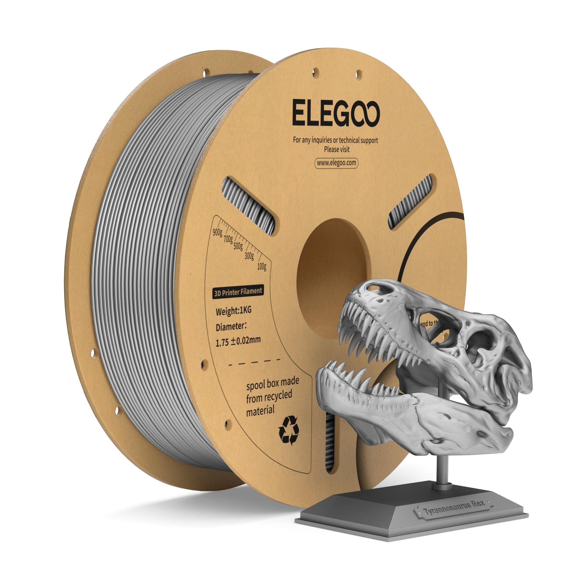 ELEGOO Filamento PLA+ 1.75 1KG Gris Oscuro, Precisión Dimensional +/- 0.02mm, Carrete Filamento para Mayoría Impresoras 3D