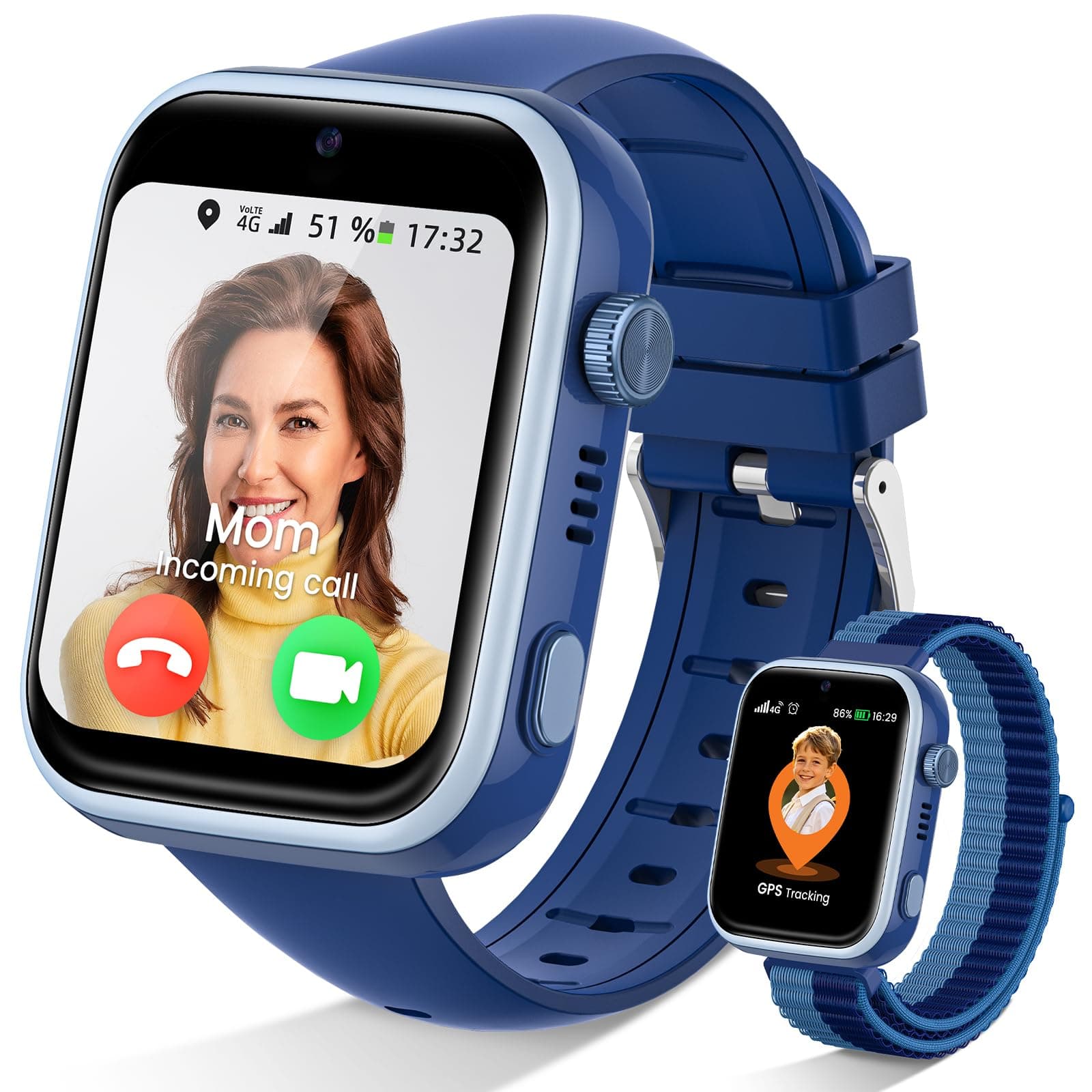 SWGOTA Smartwatch Bambini, Orologio Intelligente 4G Telefono&GPS, Chat Vocale/WhatsApp/SOS/SMS/WiFi/Impermeabilità IP68/Modalità Scuola/5 Sportive/Contapassi, Smart Watch Ragazzi/Ragazze Blu (Regalo)